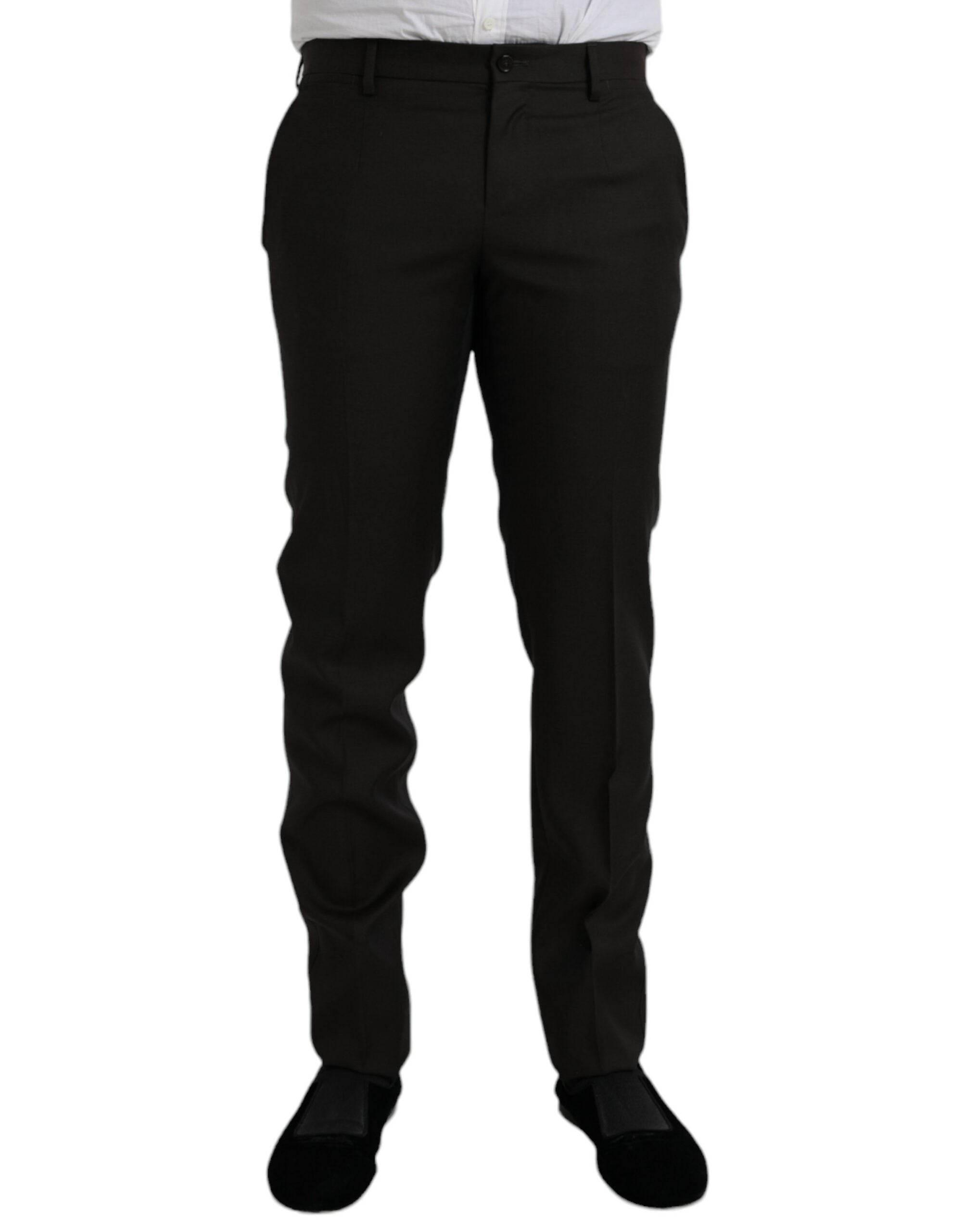 Dolce & Gabbana Dark Brown Wool Slim Fit Formal Pants - Hilstor