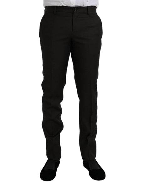 Dolce & Gabbana Dark Brown Wool Slim Fit Formal Pants - Hilstor