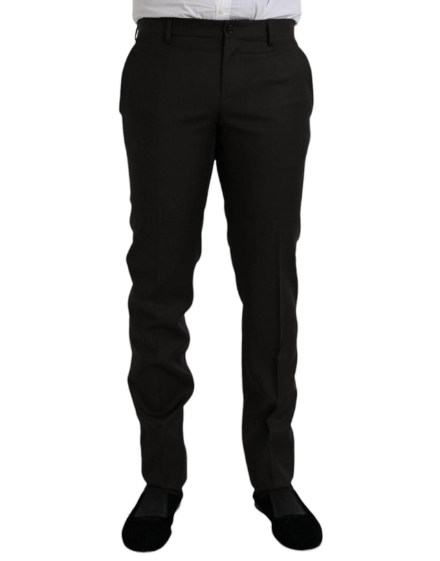 Dolce & Gabbana Dark Brown Wool Slim Fit Formal Pants - Hilstor