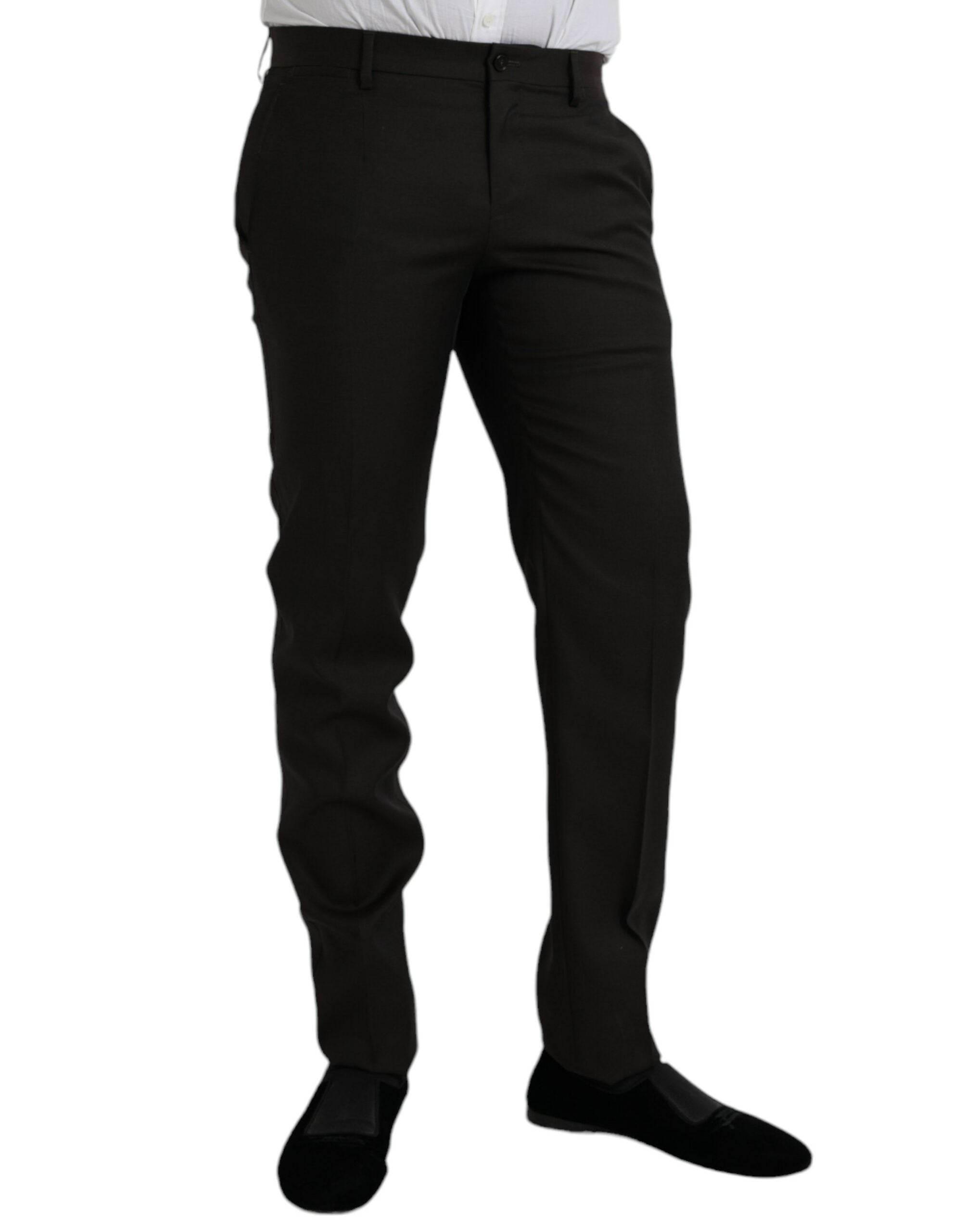 Dolce & Gabbana Dark Brown Wool Slim Fit Formal Pants - Hilstor