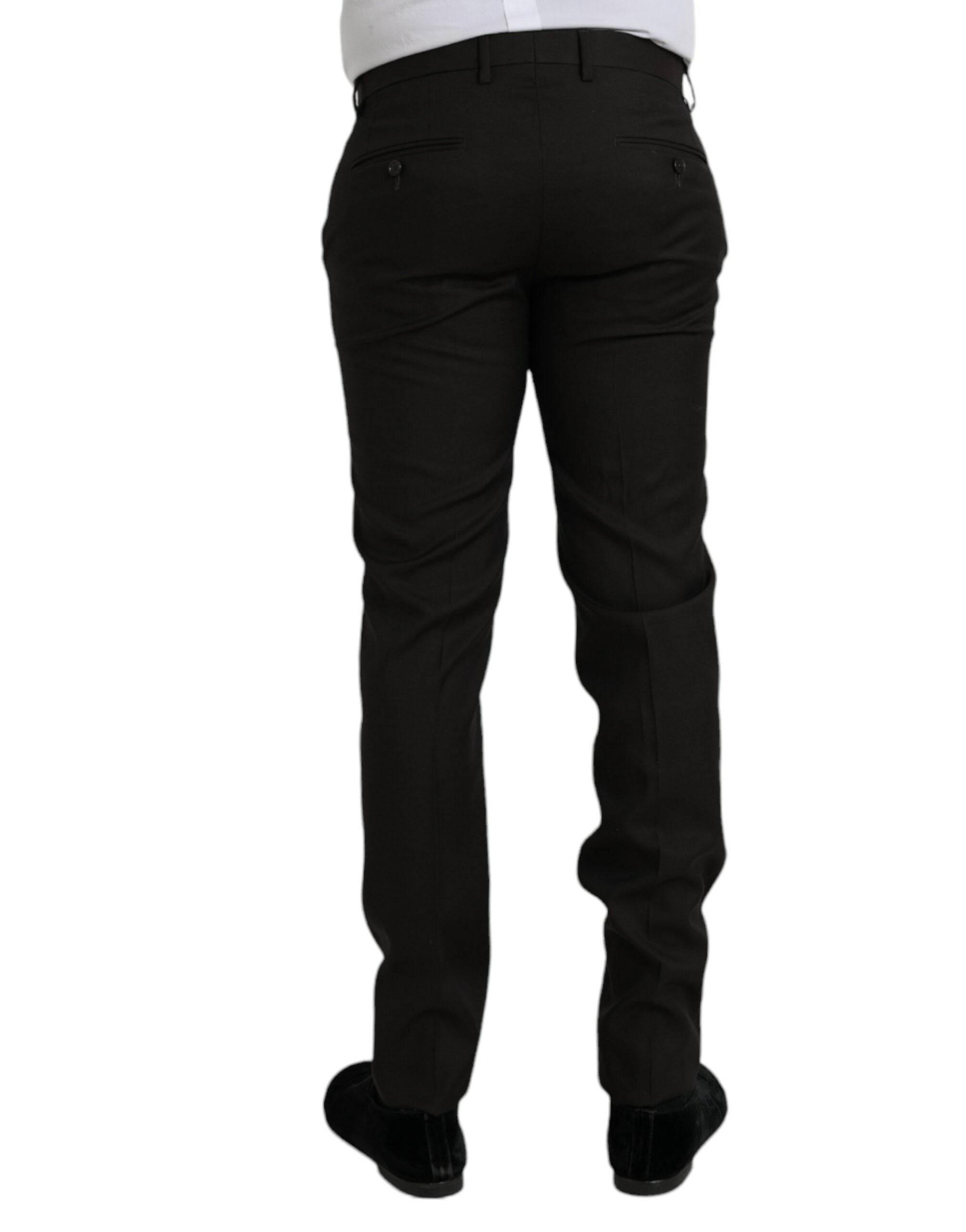 Dolce & Gabbana Dark Brown Wool Slim Fit Formal Pants - Hilstor