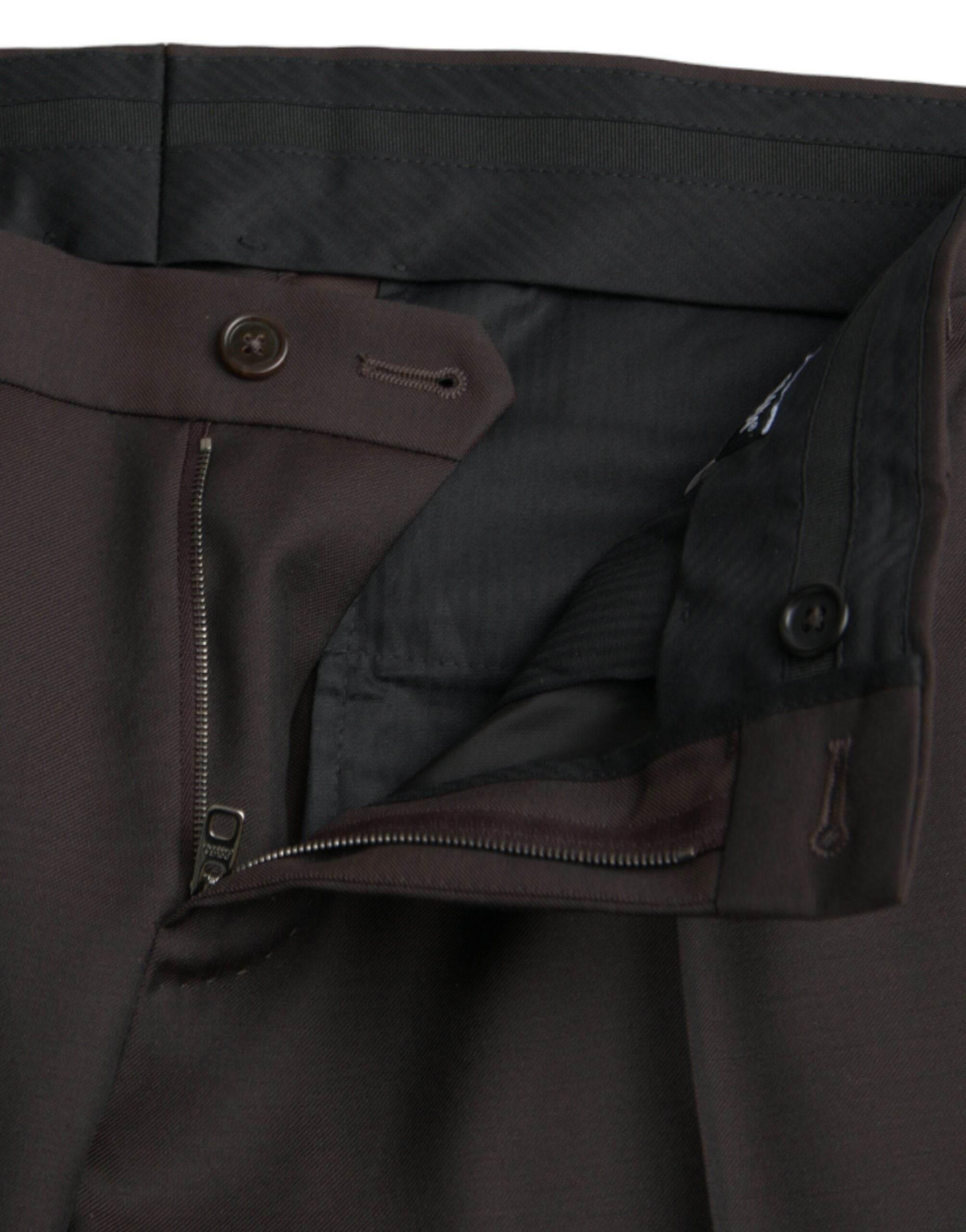 Dolce & Gabbana Dark Brown Wool Slim Fit Formal Pants - Hilstor