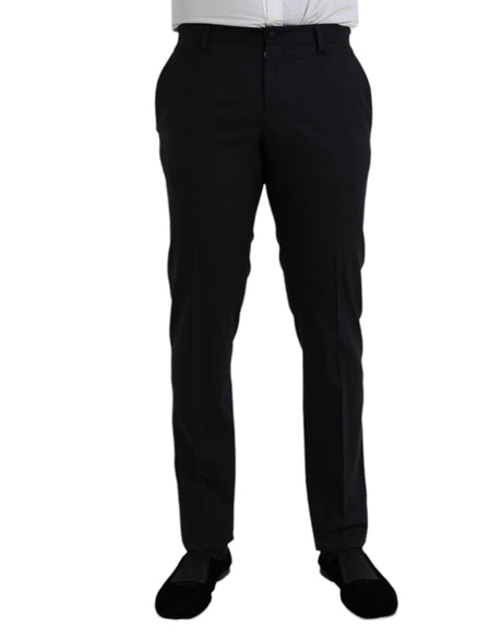 Dolce & Gabbana Dark Blue Wool Slim Fit Formal Pants - Hilstor