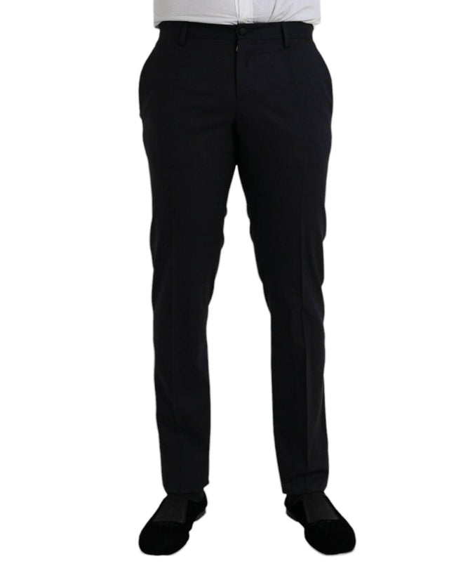 Dolce & Gabbana Dark Blue Wool Slim Fit Formal Pants - Hilstor