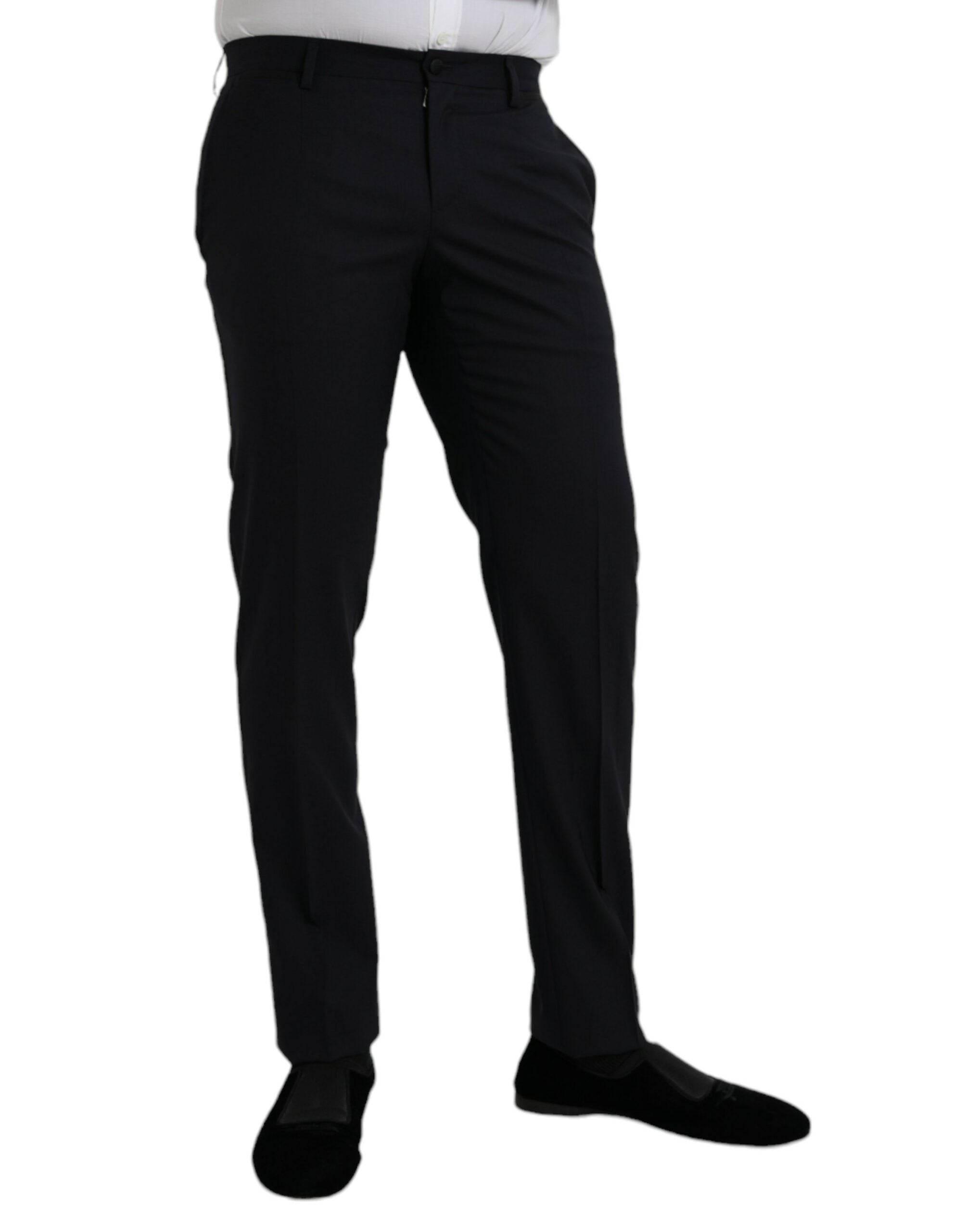 Dolce & Gabbana Dark Blue Wool Slim Fit Formal Pants - Hilstor