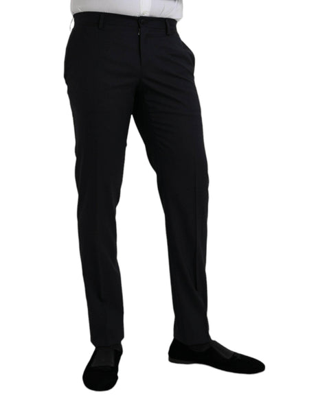 Dolce & Gabbana Dark Blue Wool Slim Fit Formal Pants - Hilstor
