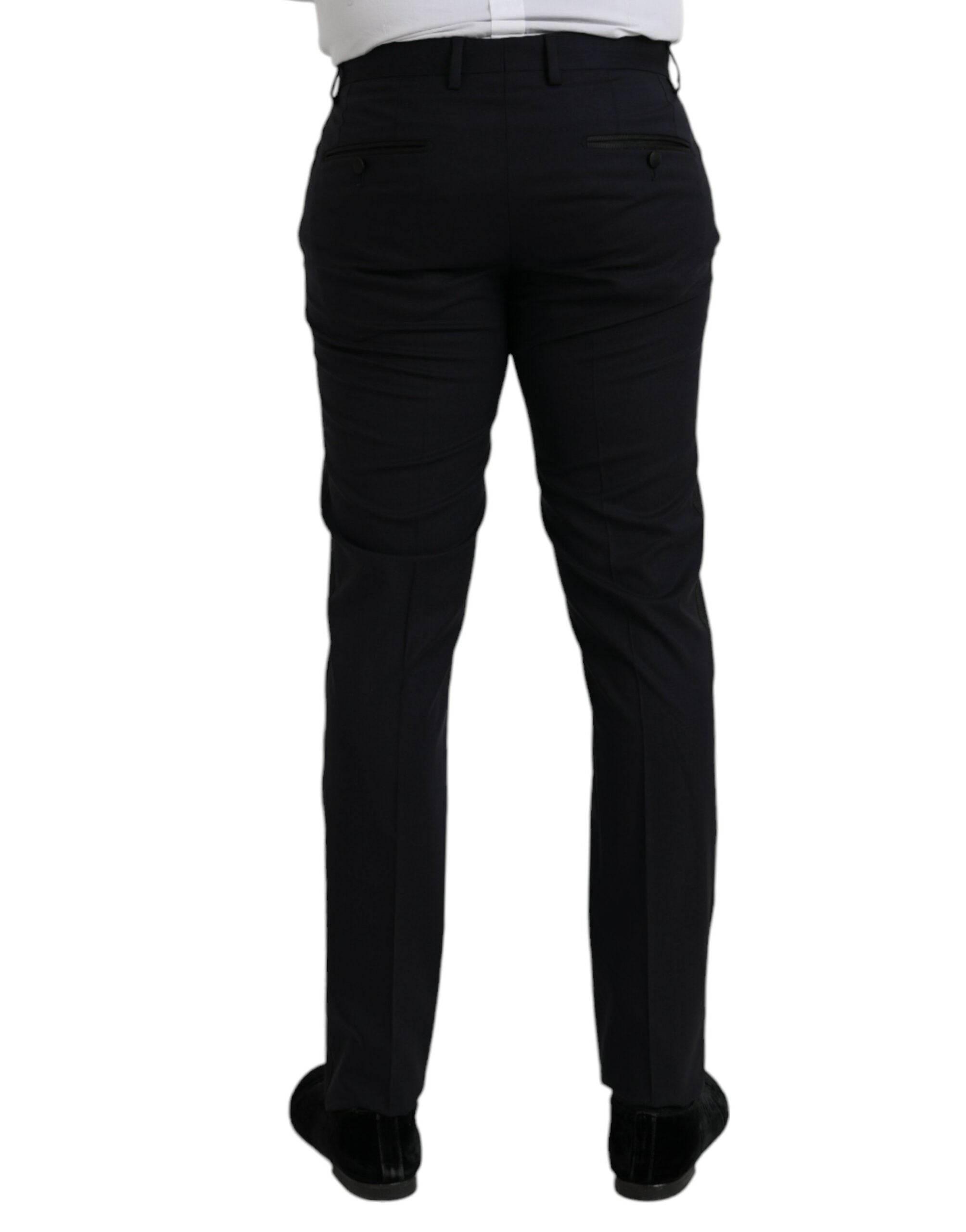 Dolce & Gabbana Dark Blue Wool Slim Fit Formal Pants - Hilstor