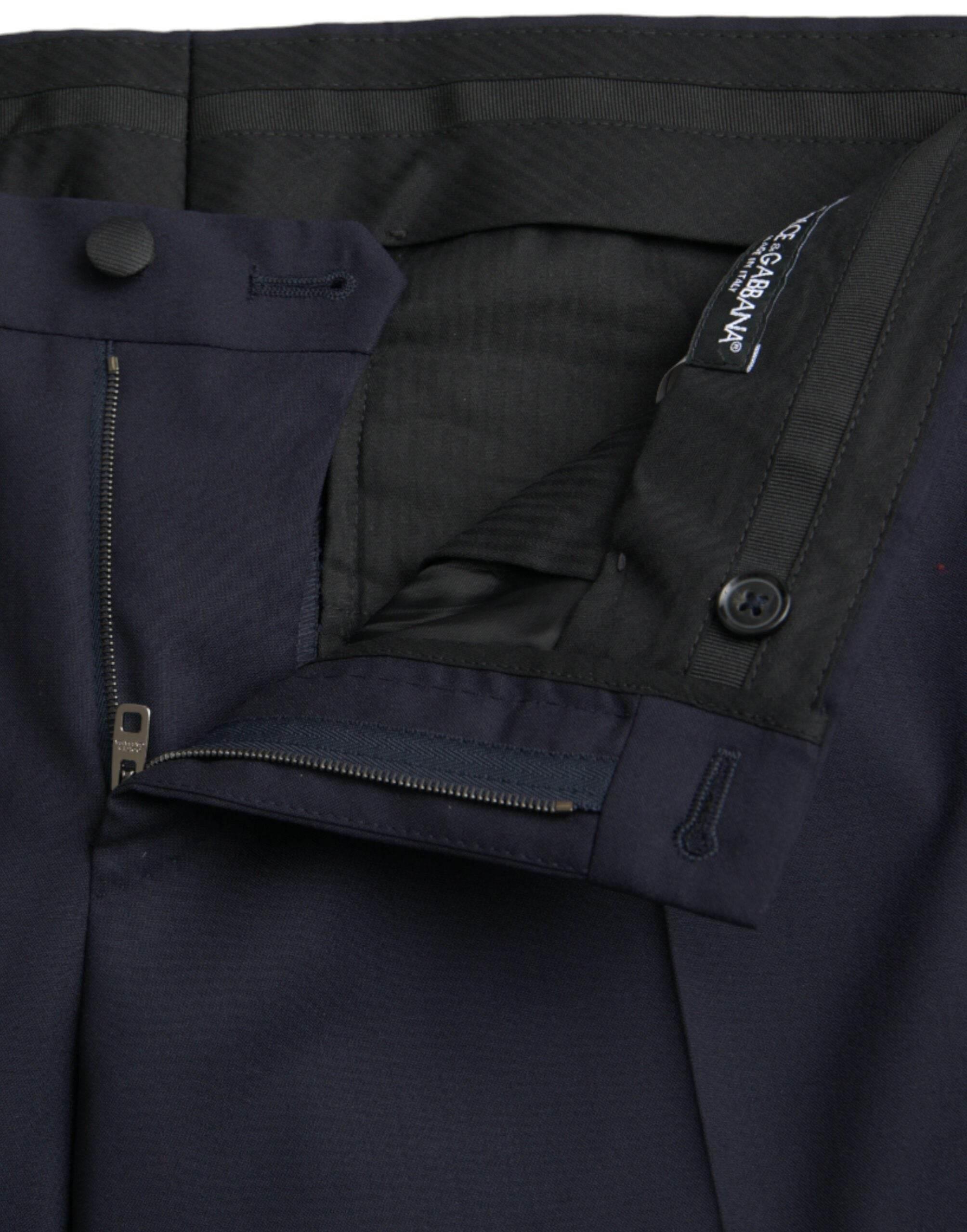 Dolce & Gabbana Dark Blue Wool Slim Fit Formal Pants - Hilstor