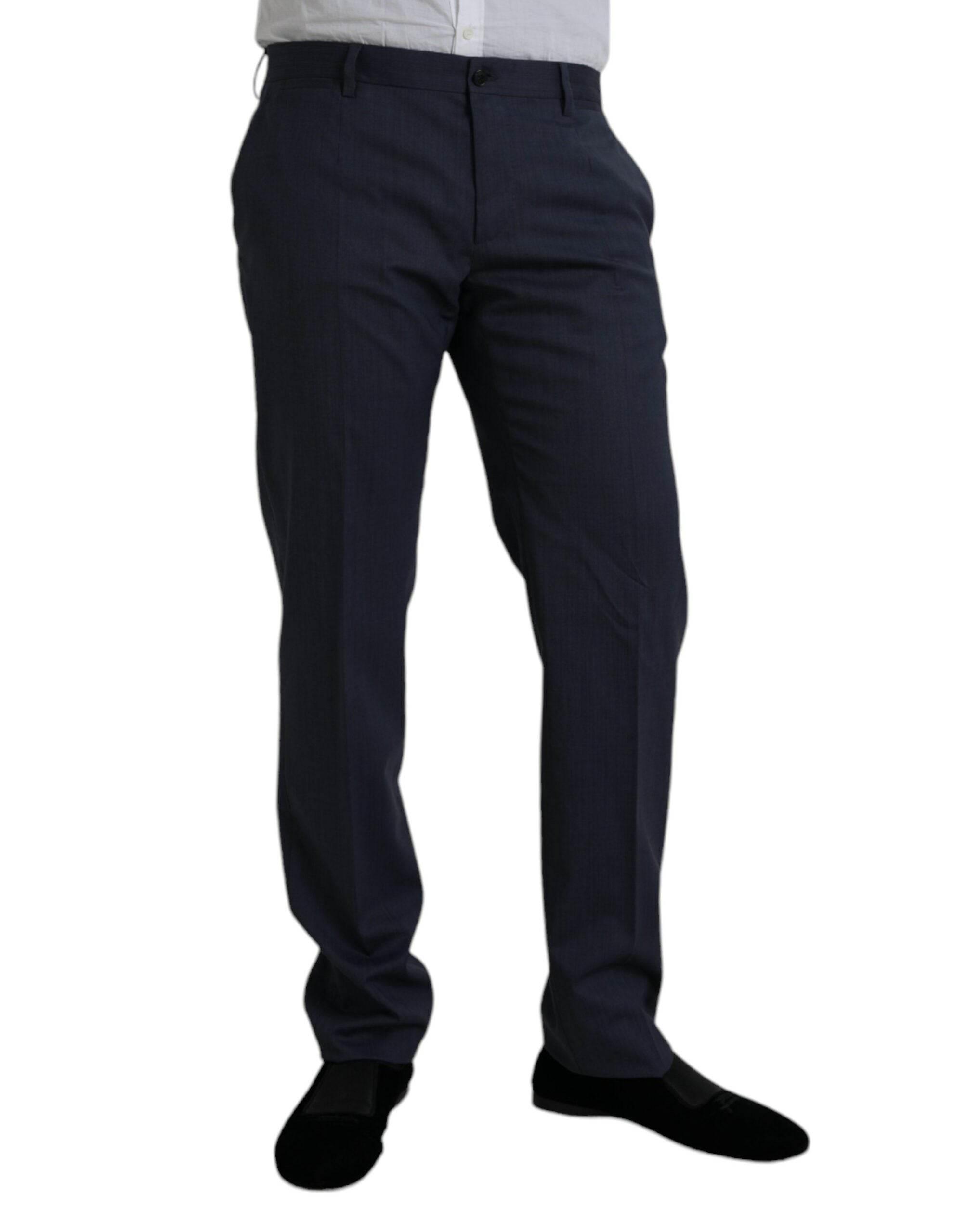 Dolce & Gabbana Blue Wool Slim Fit Dress Formal Pants - Hilstor