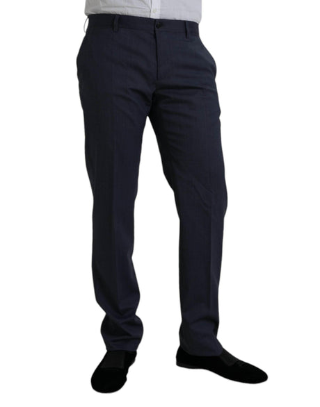 Dolce & Gabbana Blue Wool Slim Fit Dress Formal Pants - Hilstor