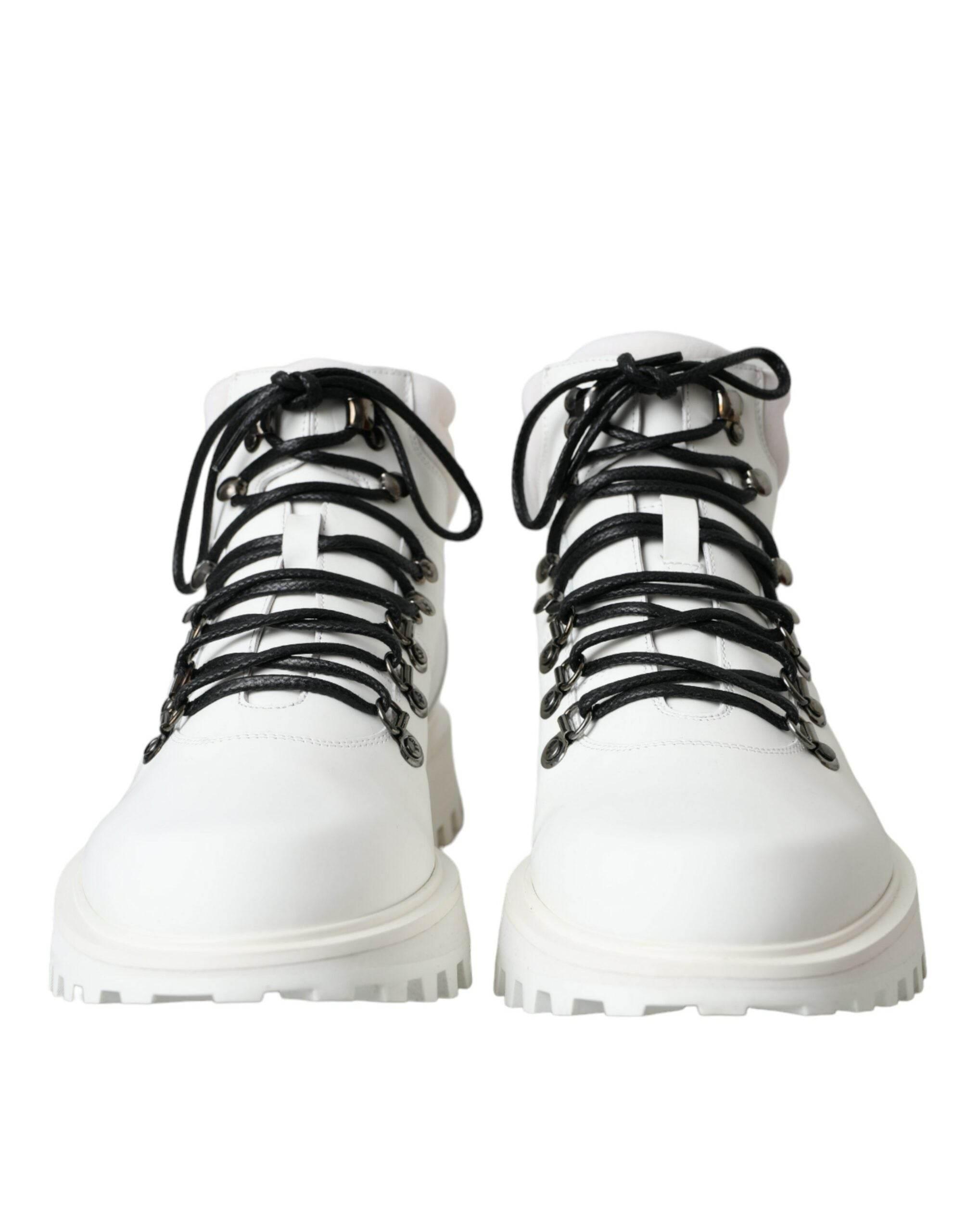 Dolce & Gabbana White Vulcano Trekking Men Ankle Boots Shoes - Hilstor
