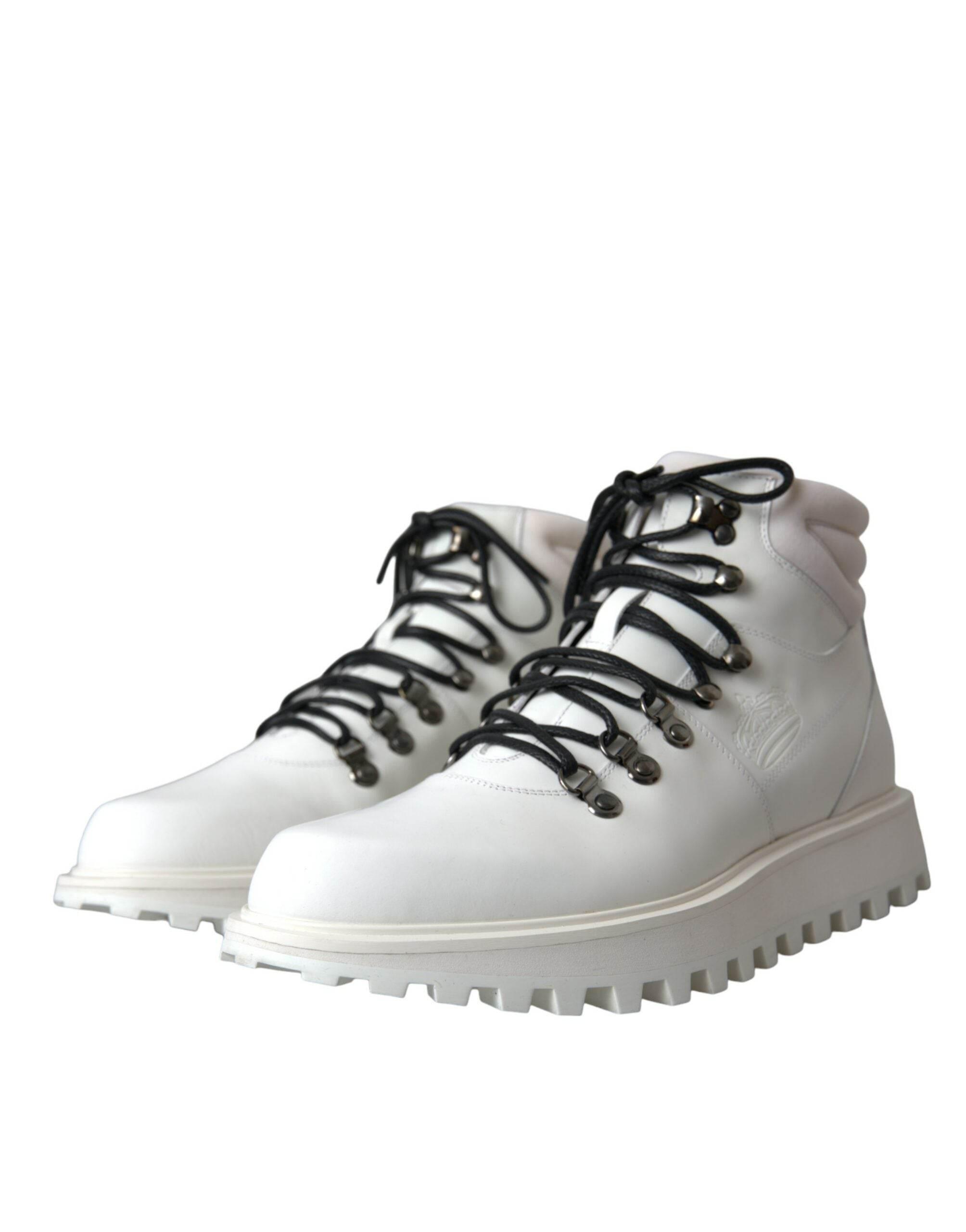 Dolce & Gabbana White Vulcano Trekking Men Ankle Boots Shoes - Hilstor