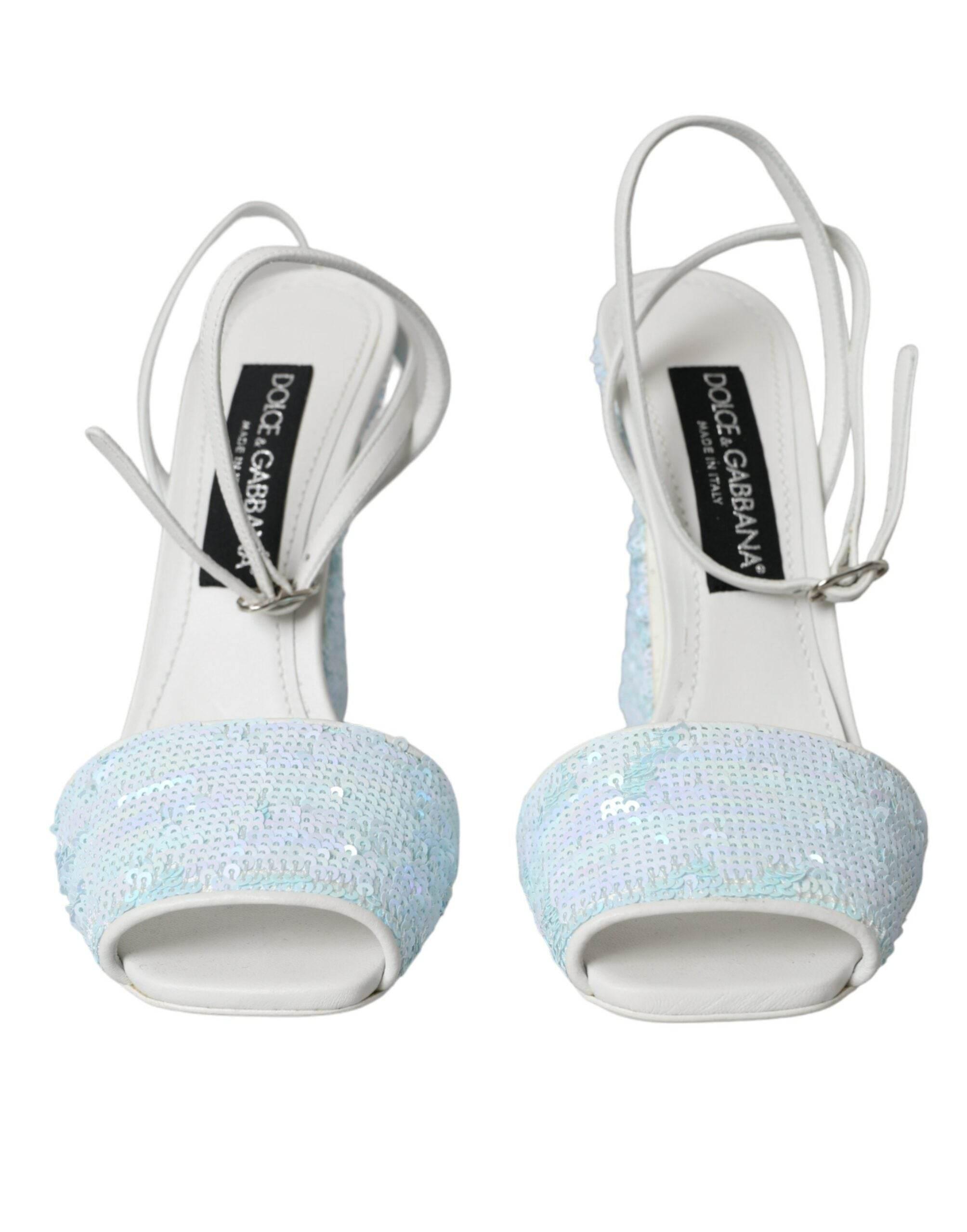 Dolce & Gabbana Light Blue Sequin Ankle Strap Sandals Shoes - Hilstor