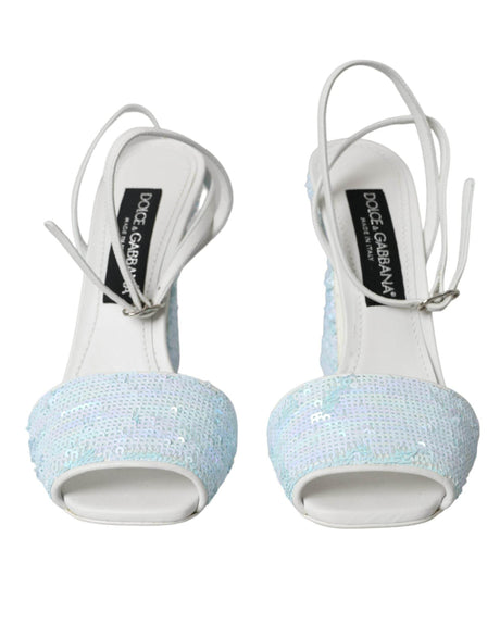 Dolce & Gabbana Light Blue Sequin Ankle Strap Sandals Shoes - Hilstor