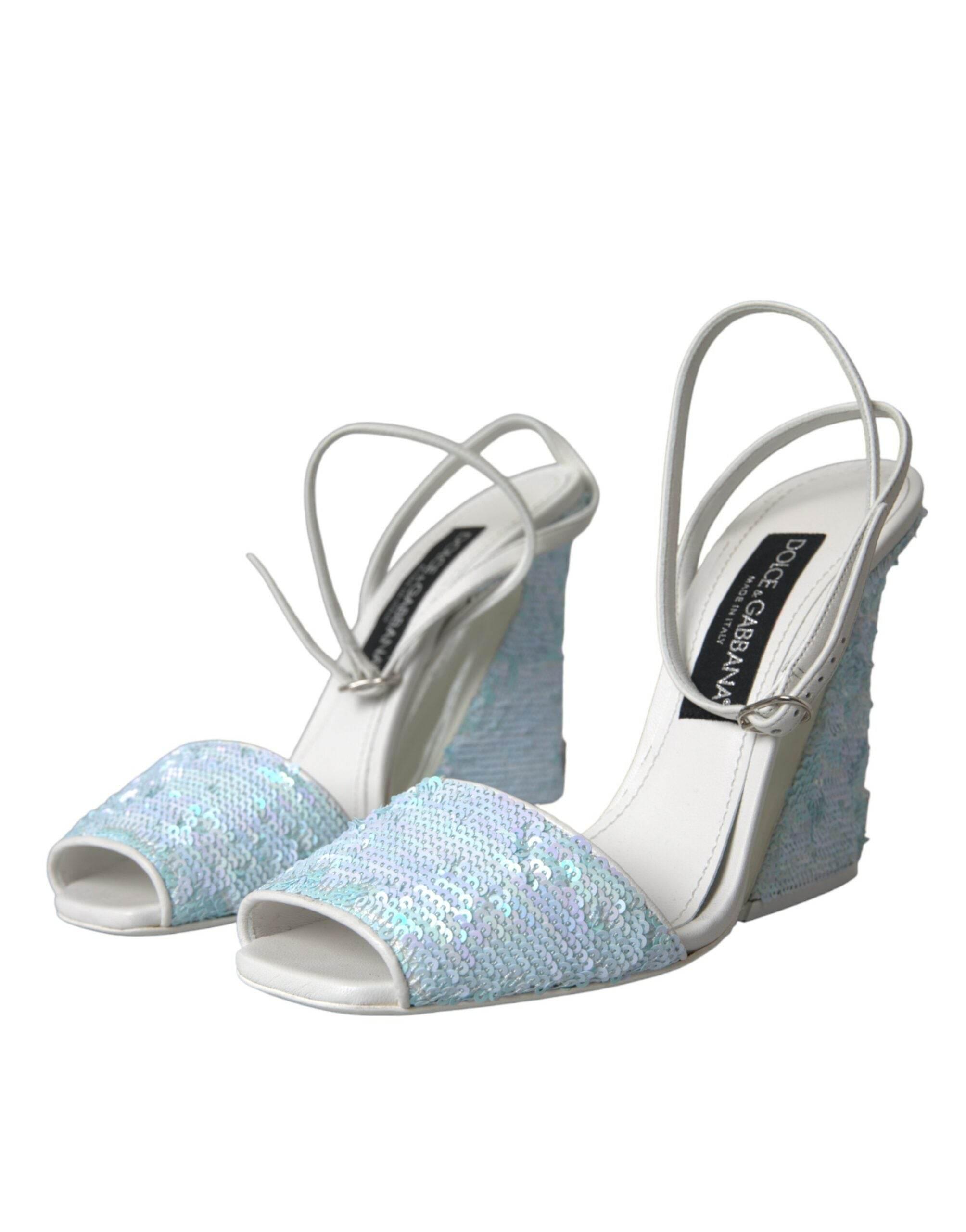 Dolce & Gabbana Light Blue Sequin Ankle Strap Sandals Shoes - Hilstor