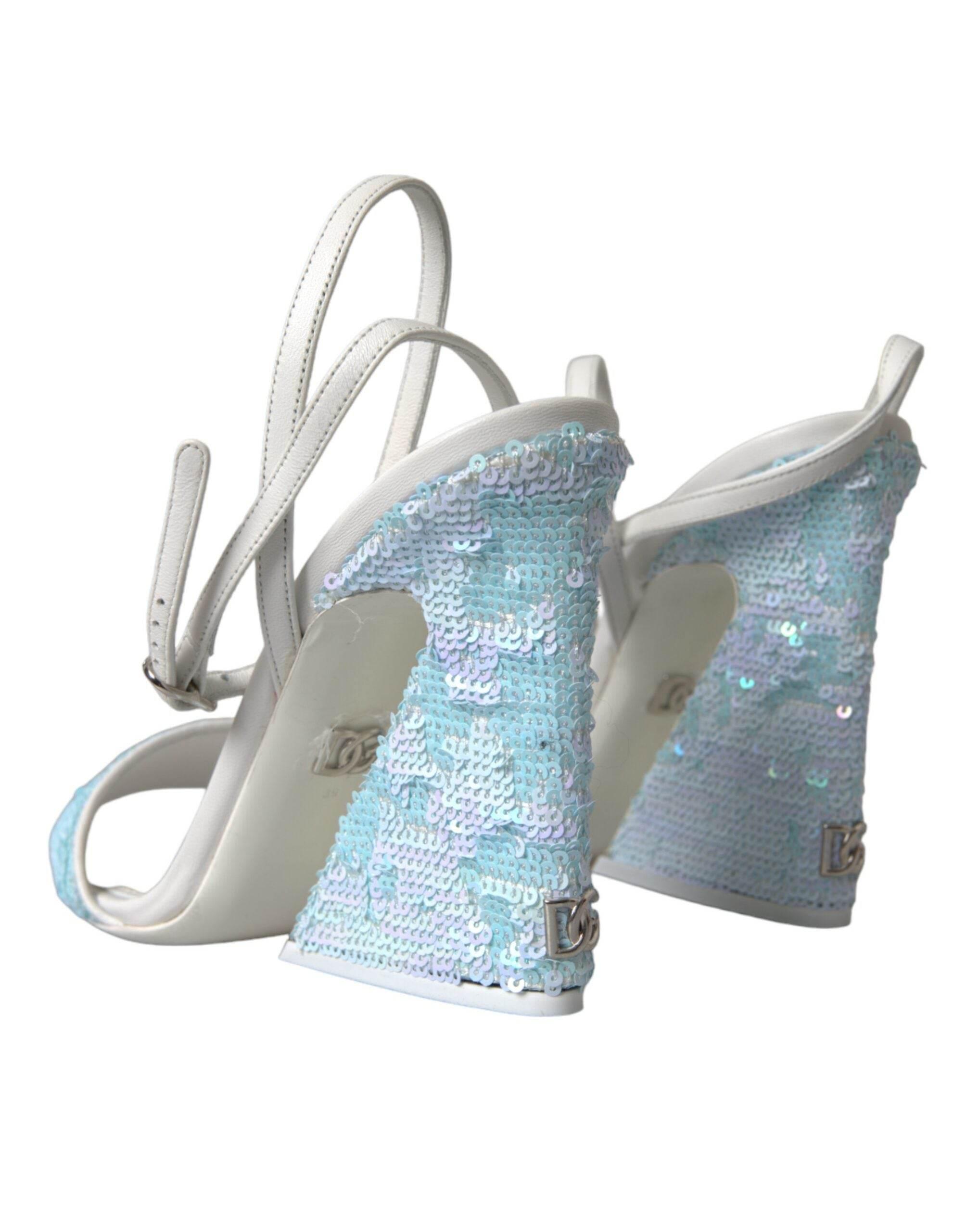 Dolce & Gabbana Light Blue Sequin Ankle Strap Sandals Shoes - Hilstor