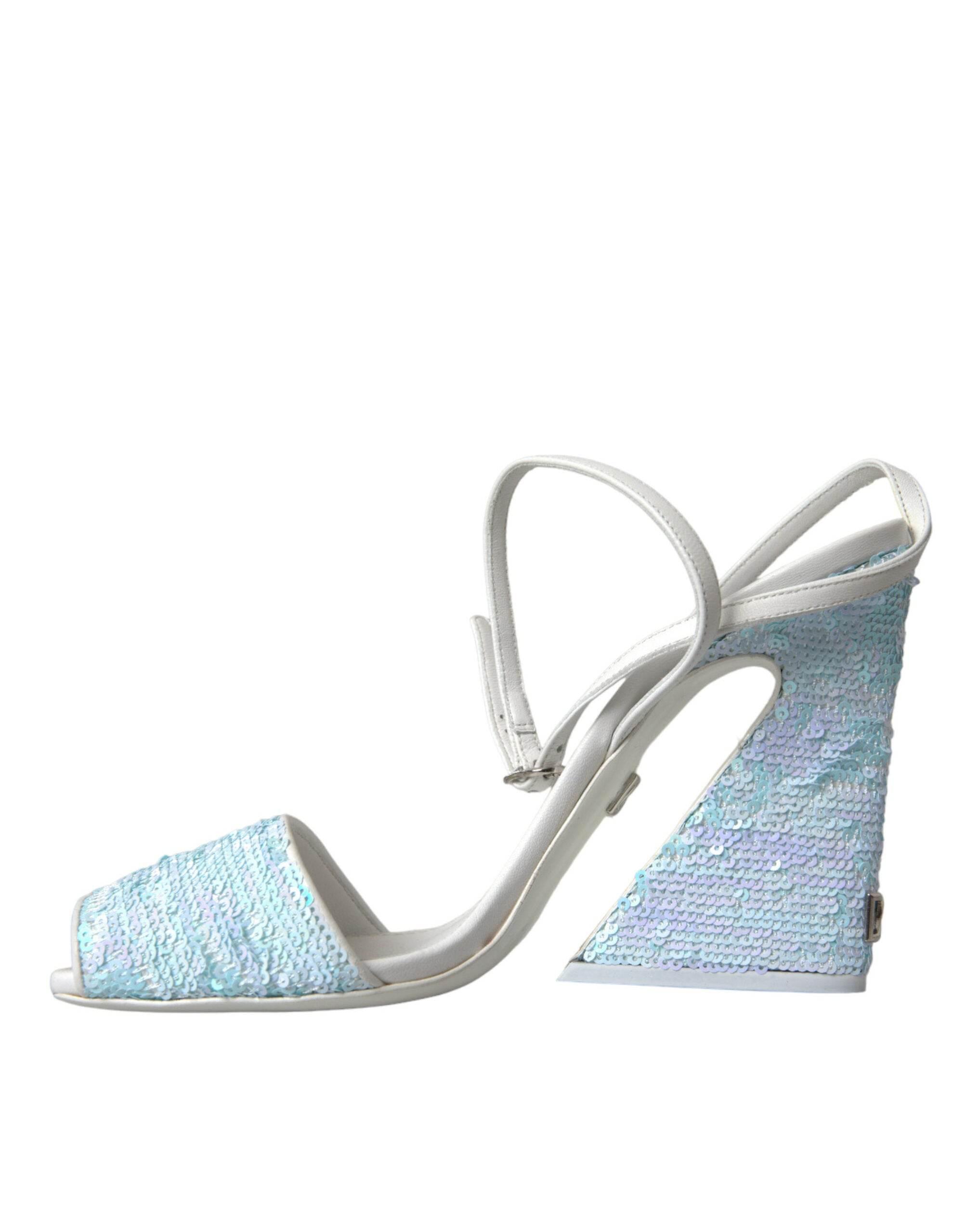 Dolce & Gabbana Light Blue Sequin Ankle Strap Sandals Shoes - Hilstor