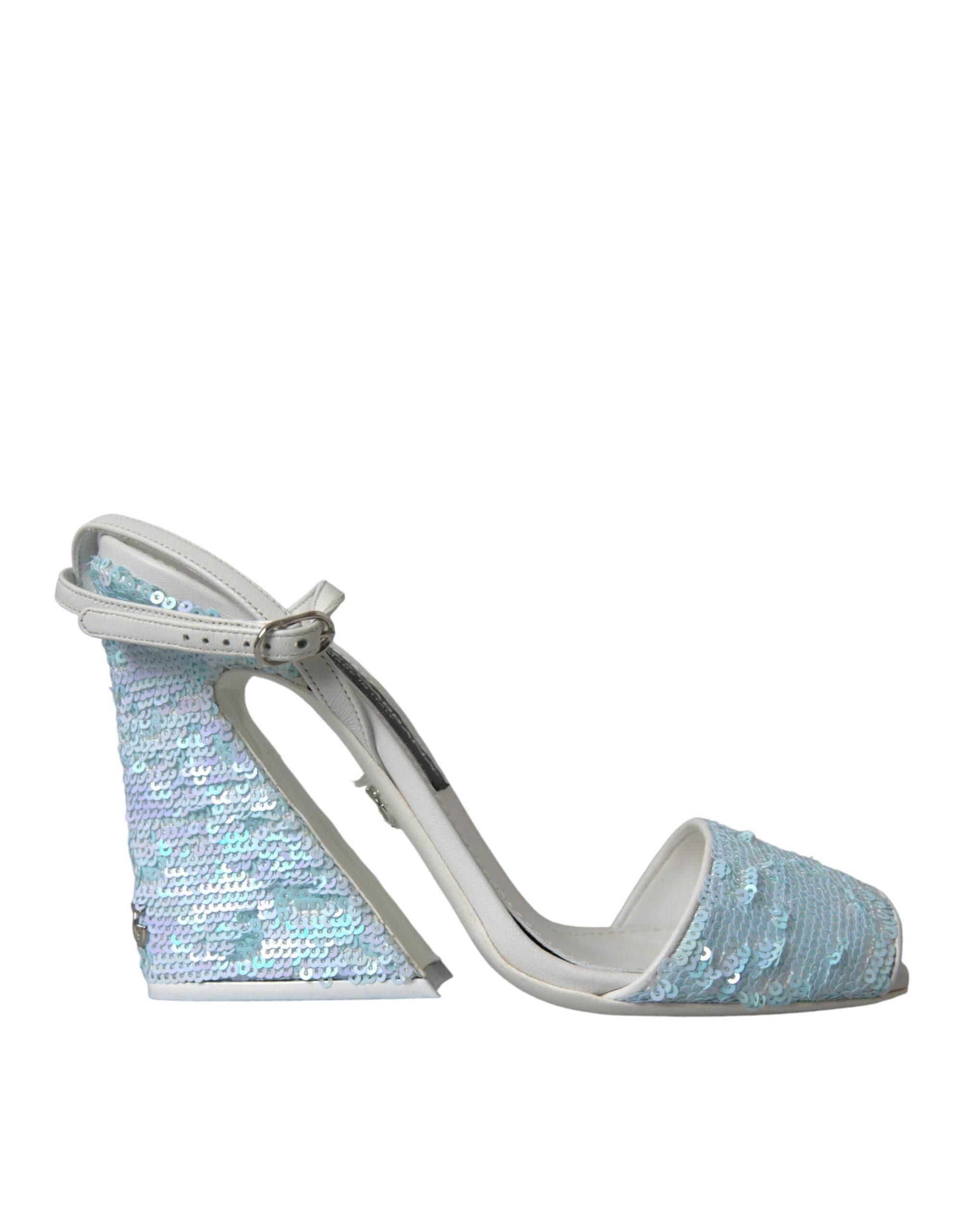 Dolce & Gabbana Light Blue Sequin Ankle Strap Sandals Shoes - Hilstor