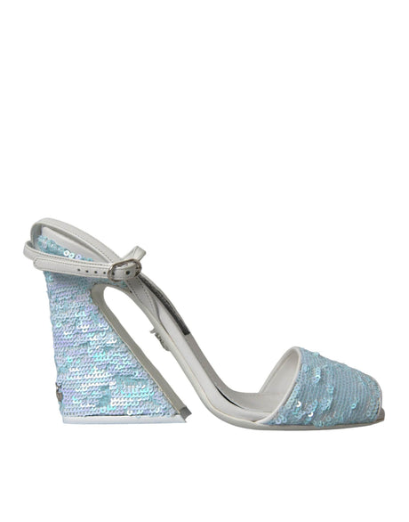 Dolce & Gabbana Light Blue Sequin Ankle Strap Sandals Shoes - Hilstor