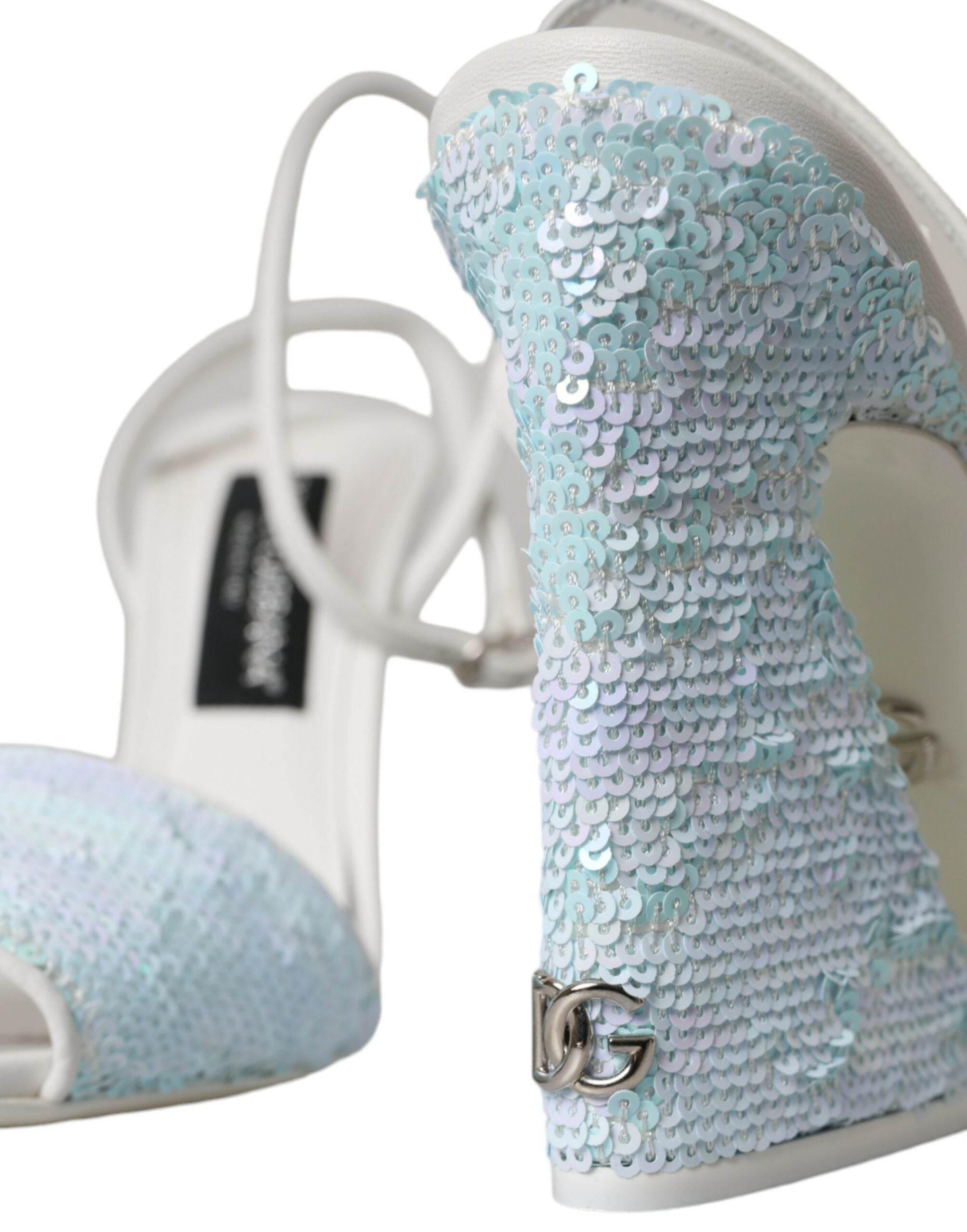 Dolce & Gabbana Light Blue Sequin Ankle Strap Sandals Shoes - Hilstor