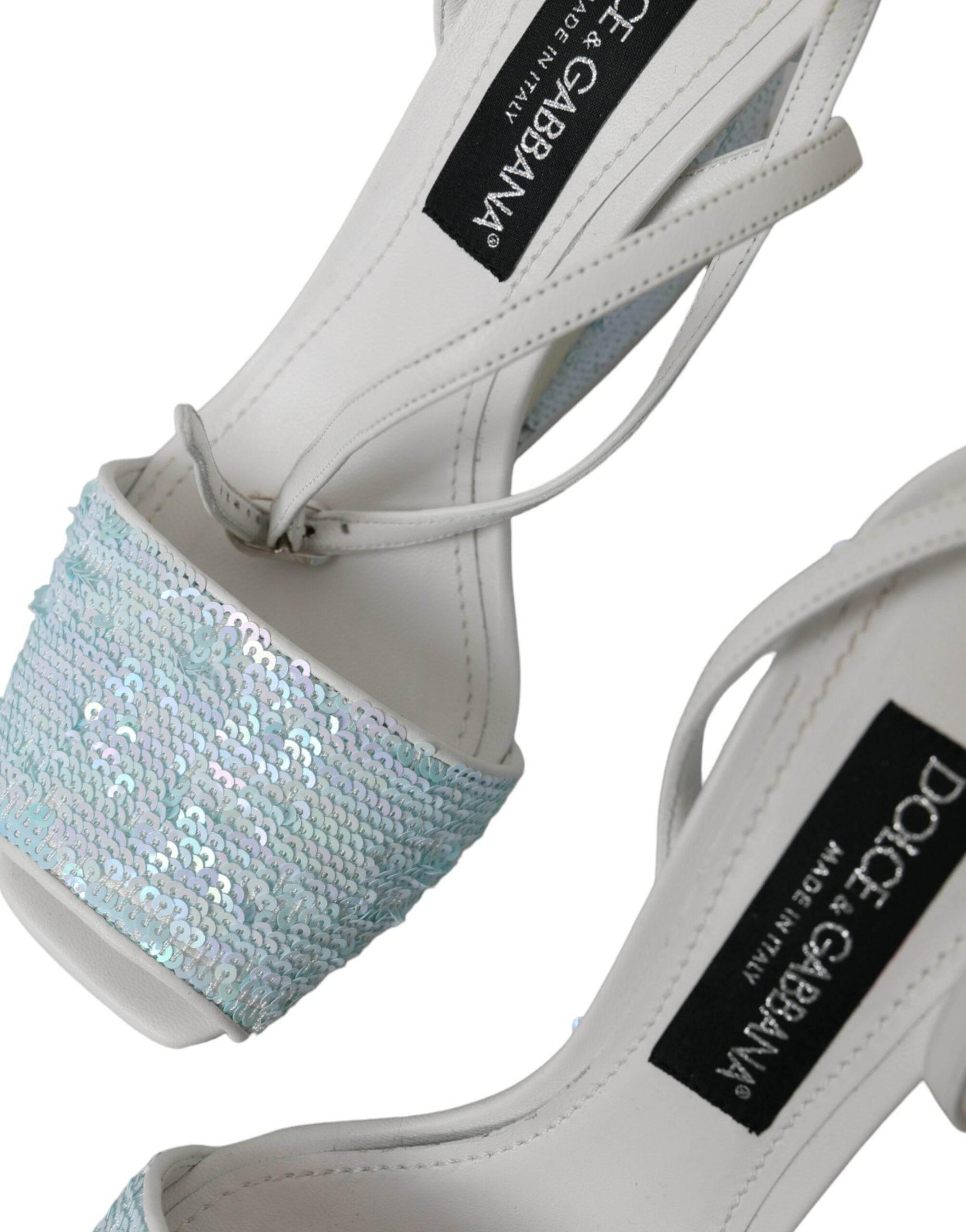 Dolce & Gabbana Light Blue Sequin Ankle Strap Sandals Shoes - Hilstor