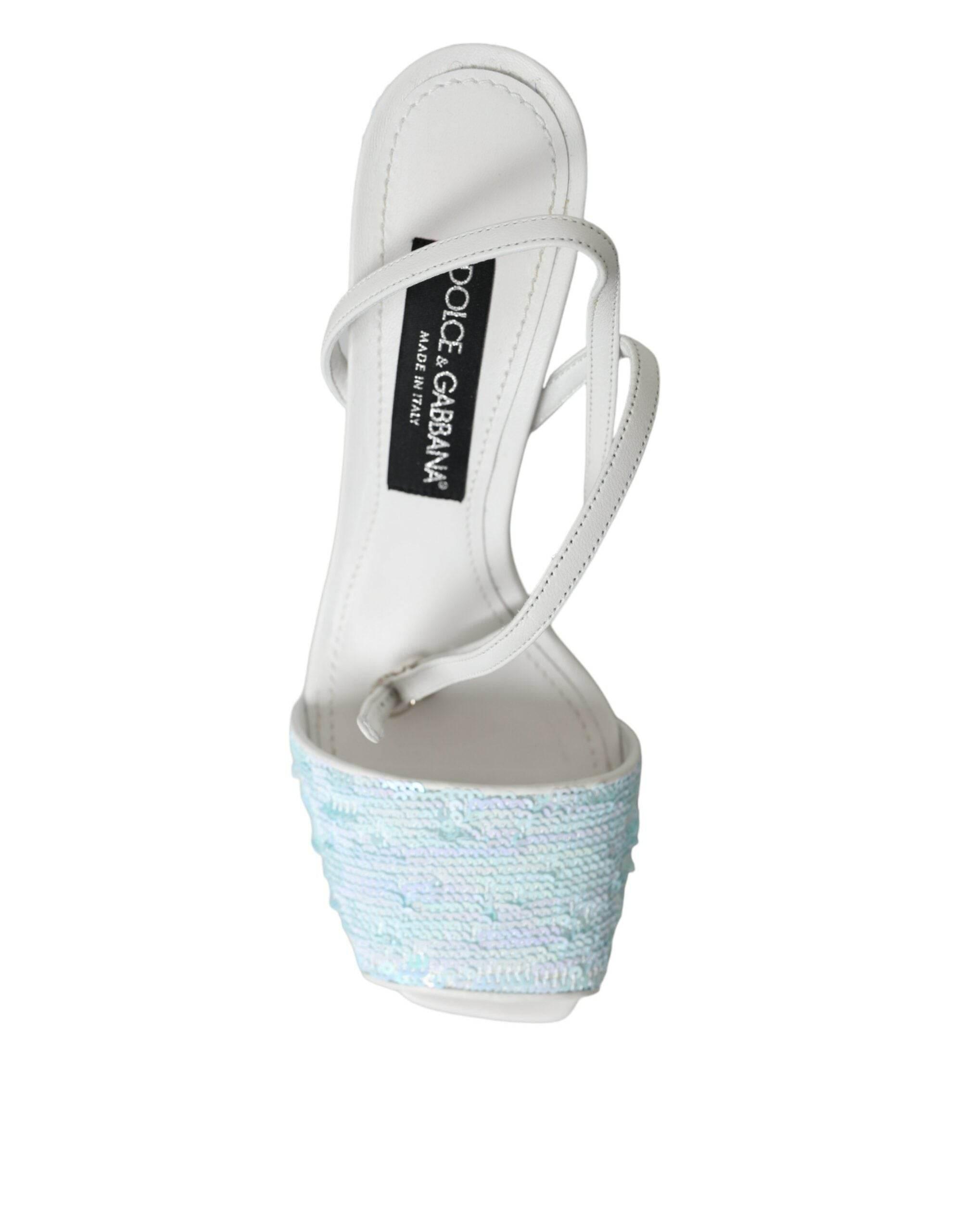 Dolce & Gabbana Light Blue Sequin Ankle Strap Sandals Shoes - Hilstor