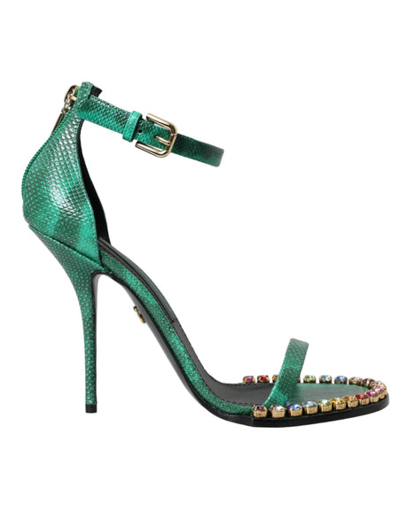 Dolce & Gabbana Green Exotic Leather Crystal Sandals Shoes - Hilstor