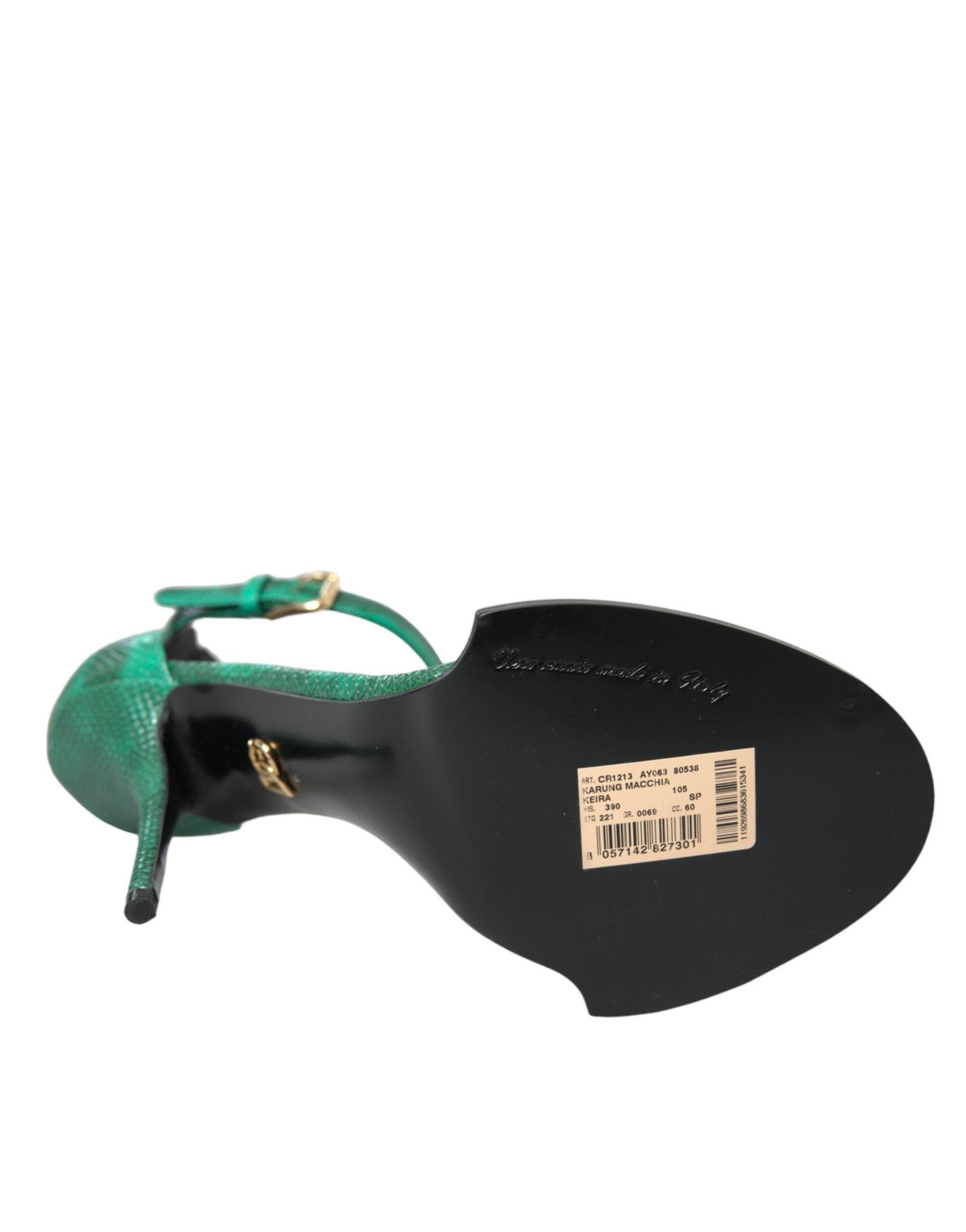 Dolce & Gabbana Green Exotic Leather Crystal Sandals Shoes - Hilstor