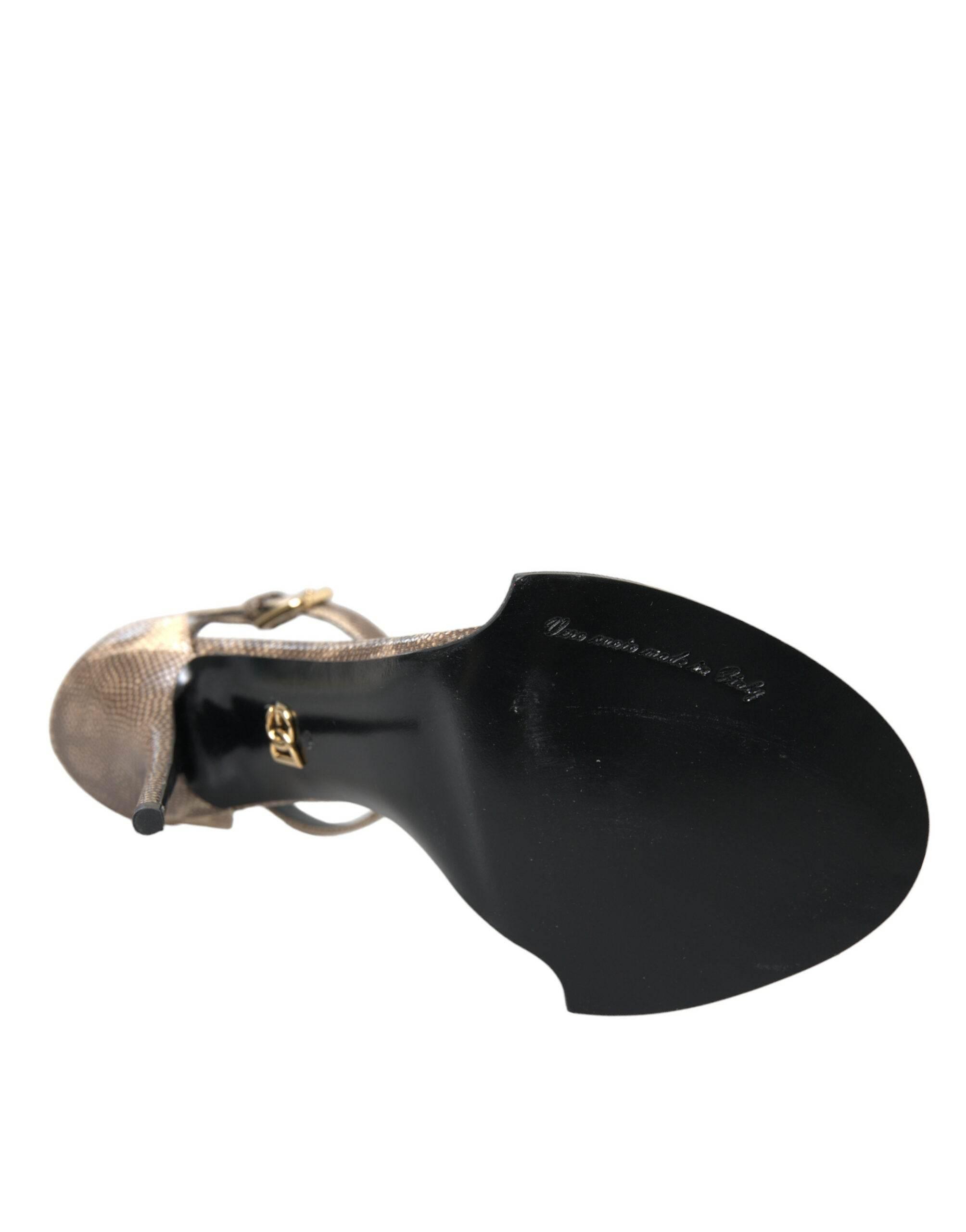 Dolce & Gabbana Brown Exotic Leather Crystal Sandals Shoes - Hilstor