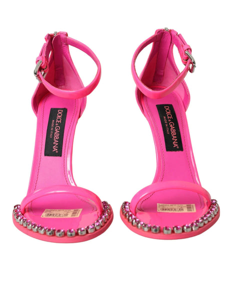Dolce & Gabbana Pink Leather Crystal Heels Sandals Shoes - Hilstor