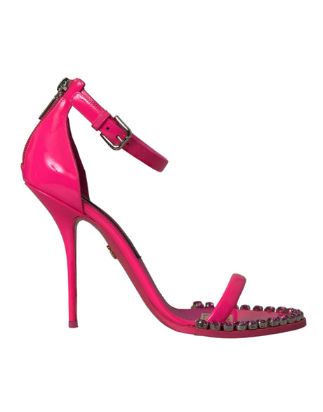 Dolce & Gabbana Pink Leather Crystal Heels Sandals Shoes - Hilstor