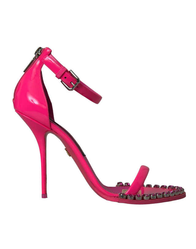 Dolce & Gabbana Pink Leather Crystal Heels Sandals Shoes - Hilstor