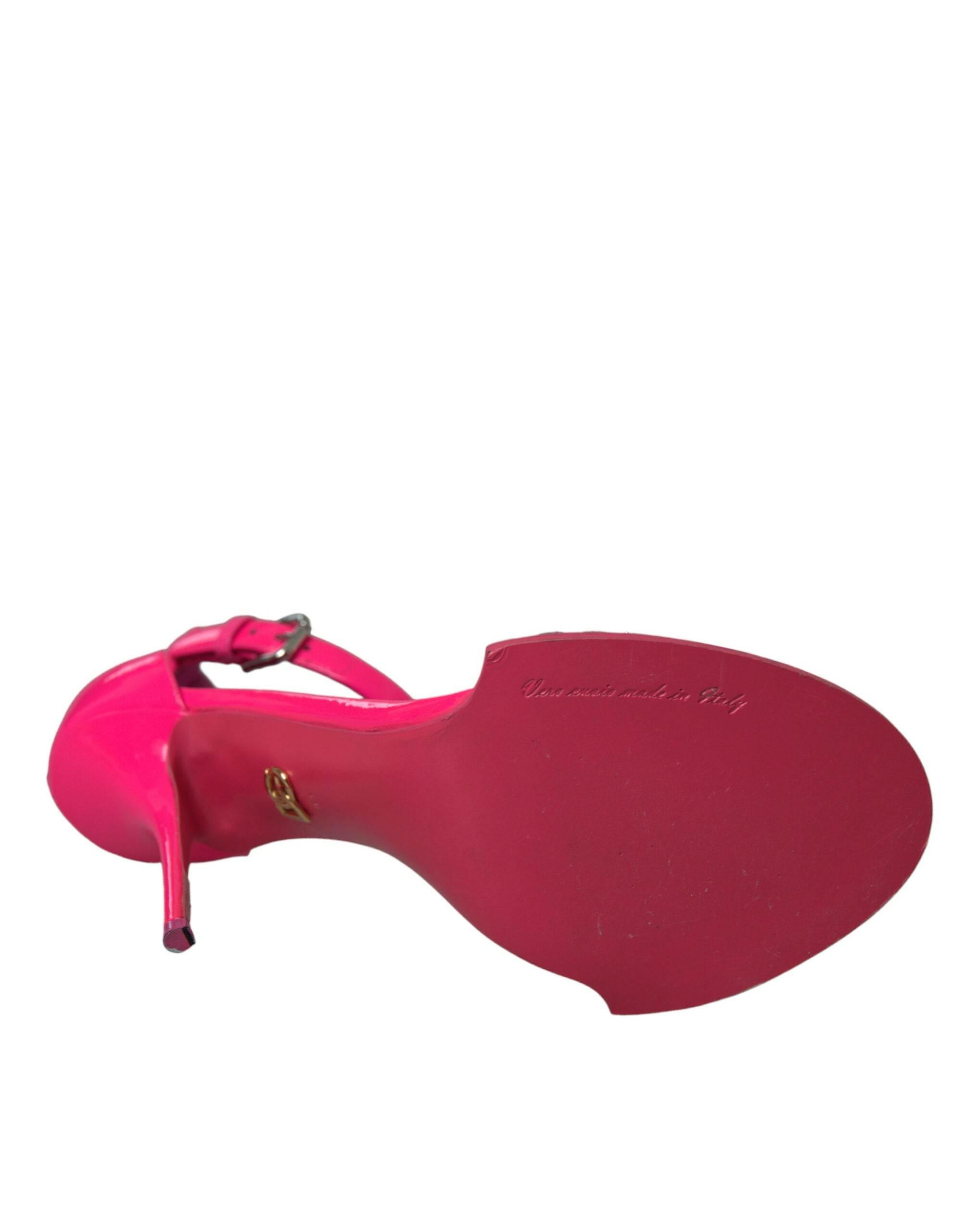 Dolce & Gabbana Pink Leather Crystal Heels Sandals Shoes - Hilstor