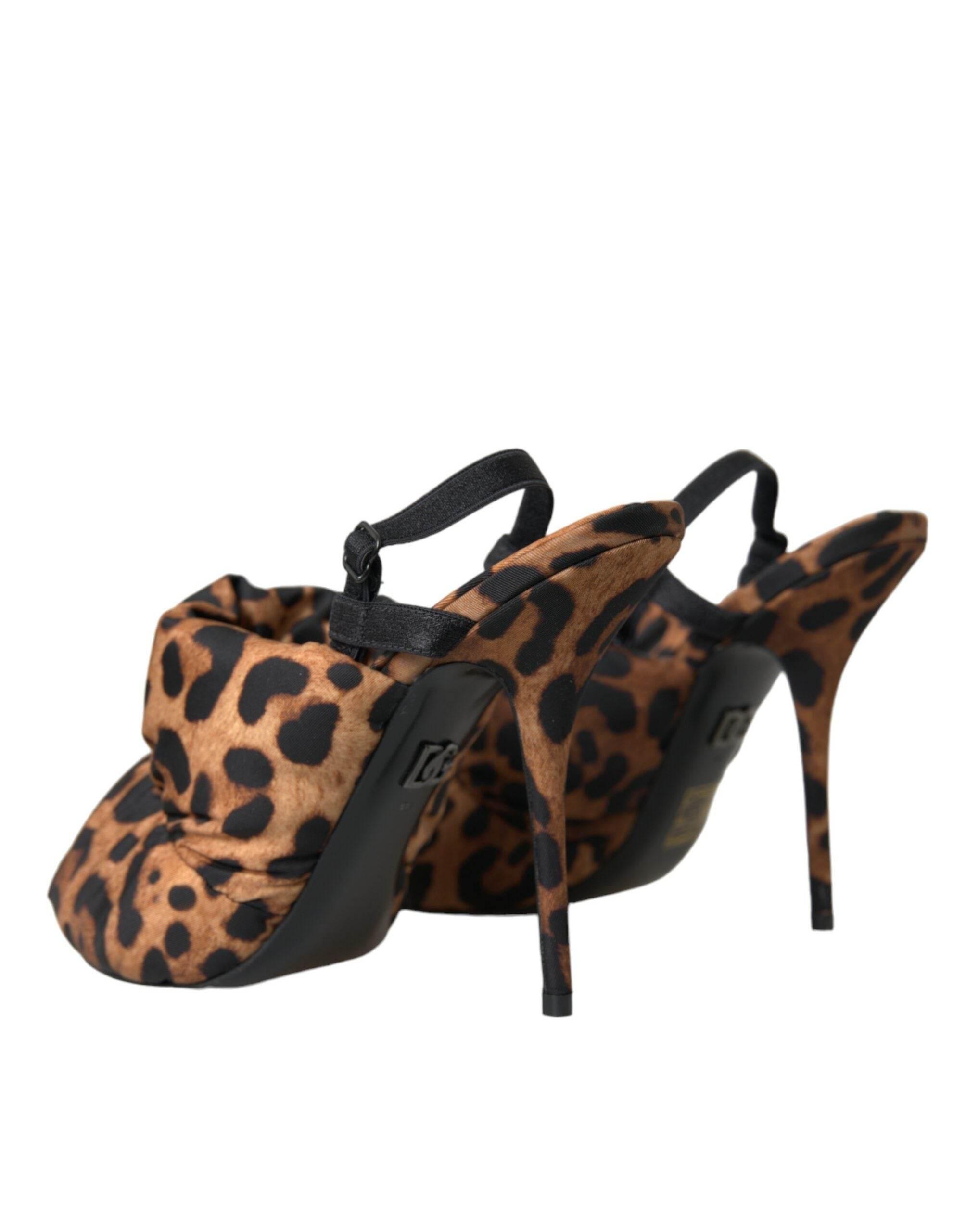 Dolce & Gabbana Brown Leopard Slingback Heels Sandals Shoes - Hilstor