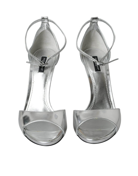 Dolce & Gabbana Silver KEIRA Leather Heels Sandals Shoes - Hilstor