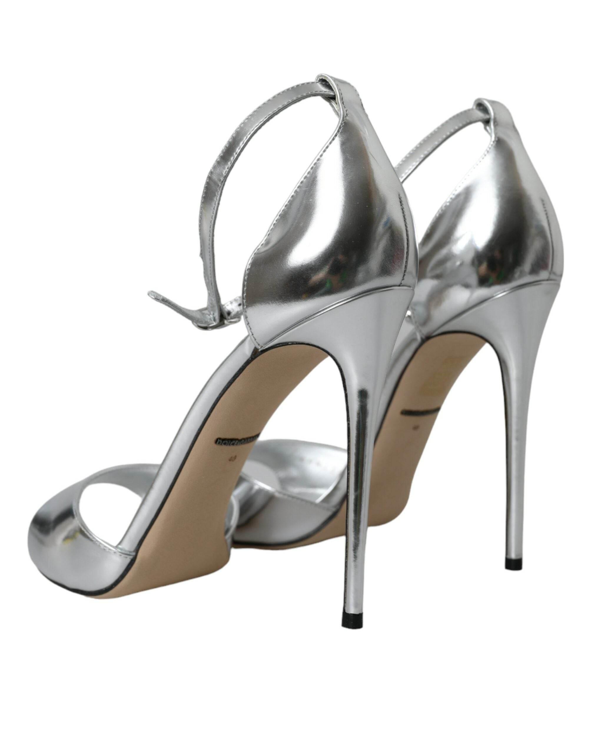 Dolce & Gabbana Silver KEIRA Leather Heels Sandals Shoes - Hilstor