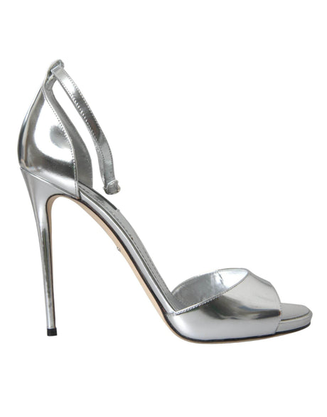Dolce & Gabbana Silver KEIRA Leather Heels Sandals Shoes - Hilstor