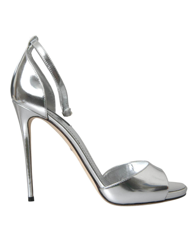 Dolce & Gabbana Silver KEIRA Leather Heels Sandals Shoes - Hilstor