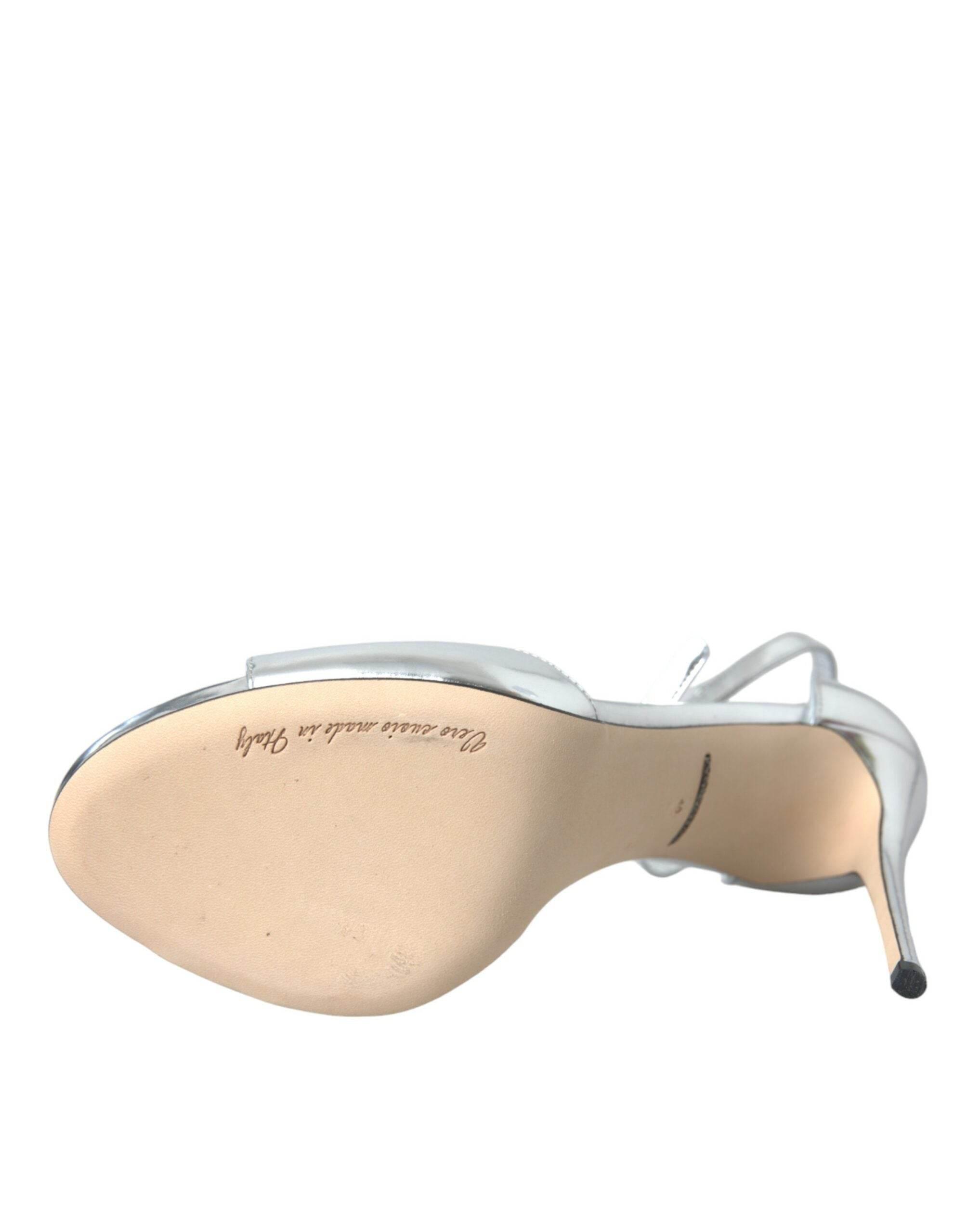 Dolce & Gabbana Silver KEIRA Leather Heels Sandals Shoes - Hilstor