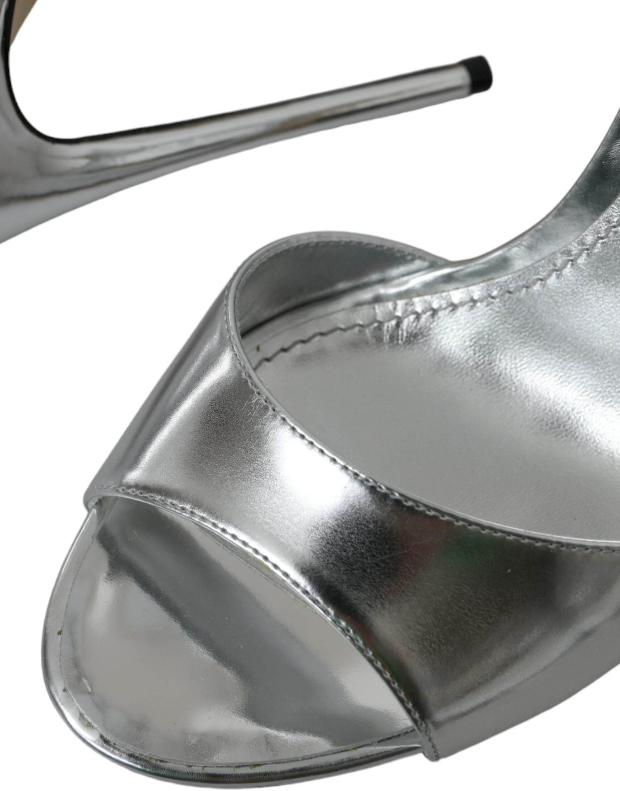 Dolce & Gabbana Silver KEIRA Leather Heels Sandals Shoes - Hilstor