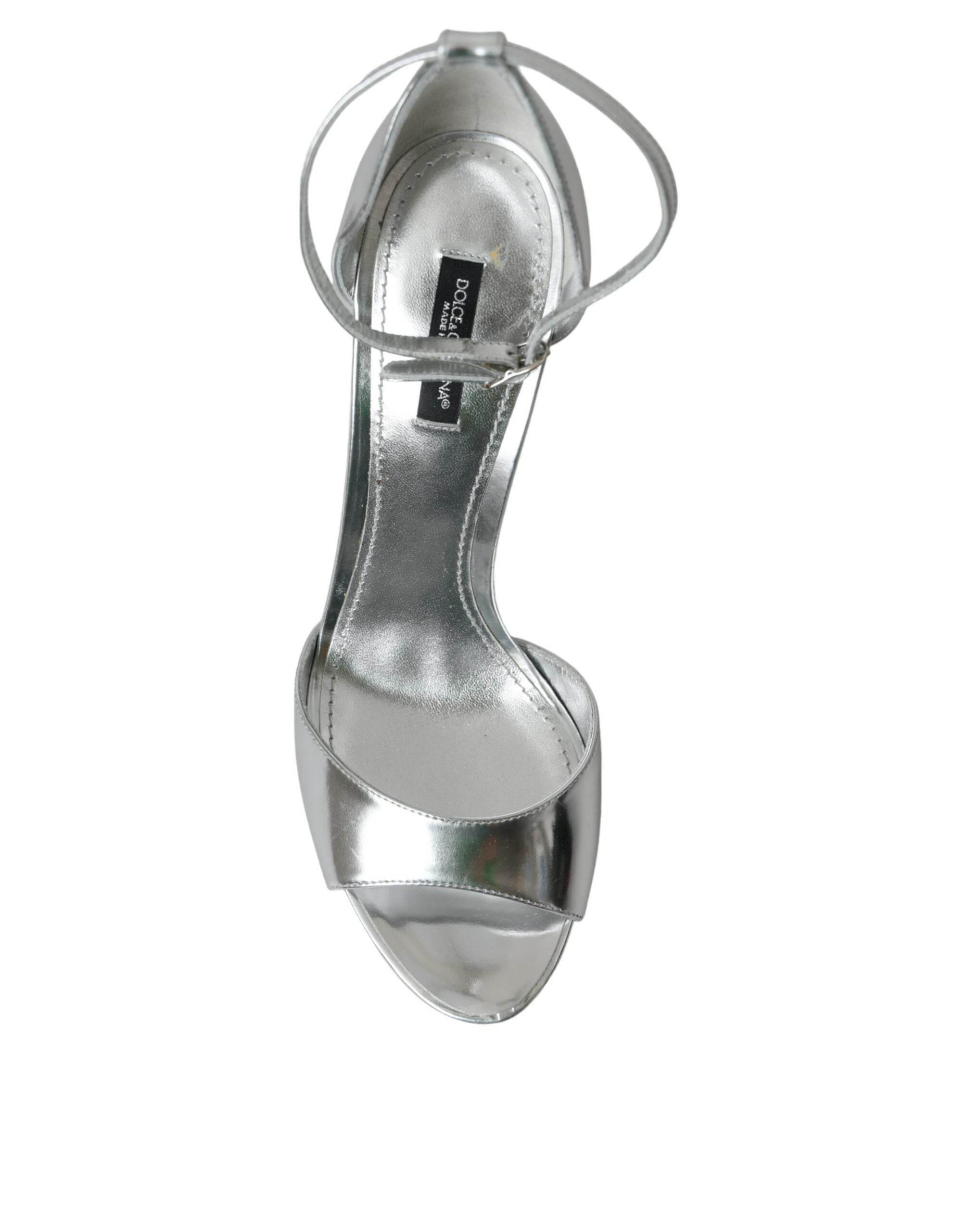 Dolce & Gabbana Silver KEIRA Leather Heels Sandals Shoes - Hilstor