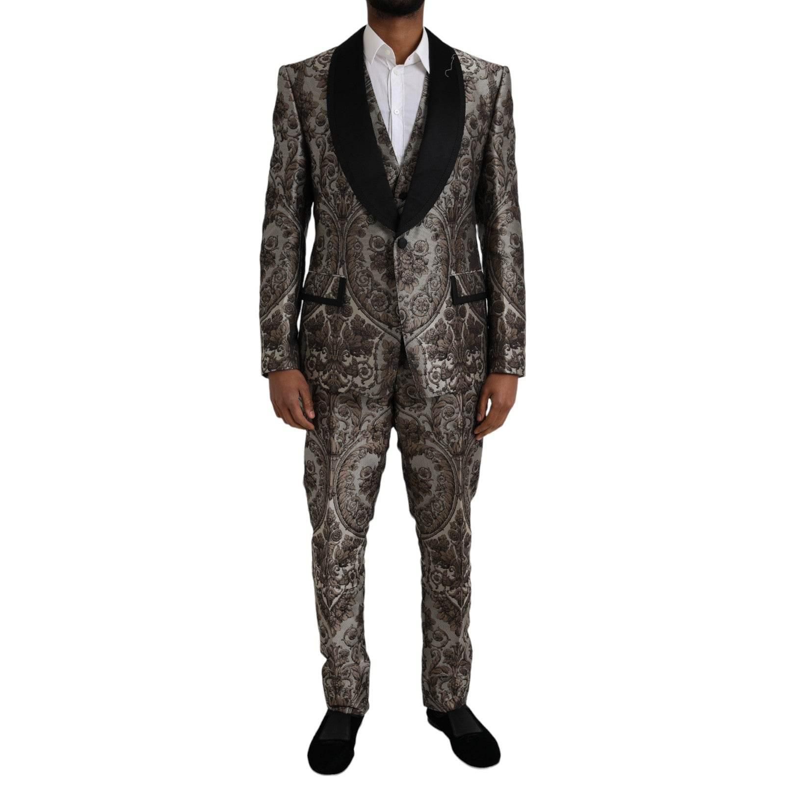 Dolce & Gabbana Brown Floral Jacquard Formal 3 Piece Suit - Hilstor
