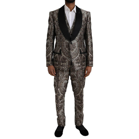 Dolce & Gabbana Brown Floral Jacquard Formal 3 Piece Suit - Hilstor