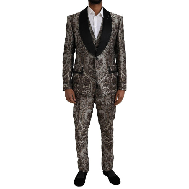Dolce & Gabbana Brown Floral Jacquard Formal 3 Piece Suit - Hilstor