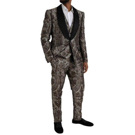 Dolce & Gabbana Brown Floral Jacquard Formal 3 Piece Suit - Hilstor