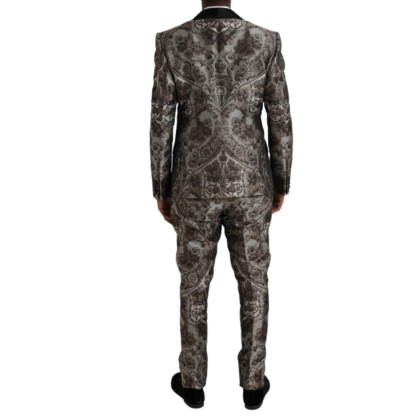 Dolce & Gabbana Brown Floral Jacquard Formal 3 Piece Suit - Hilstor