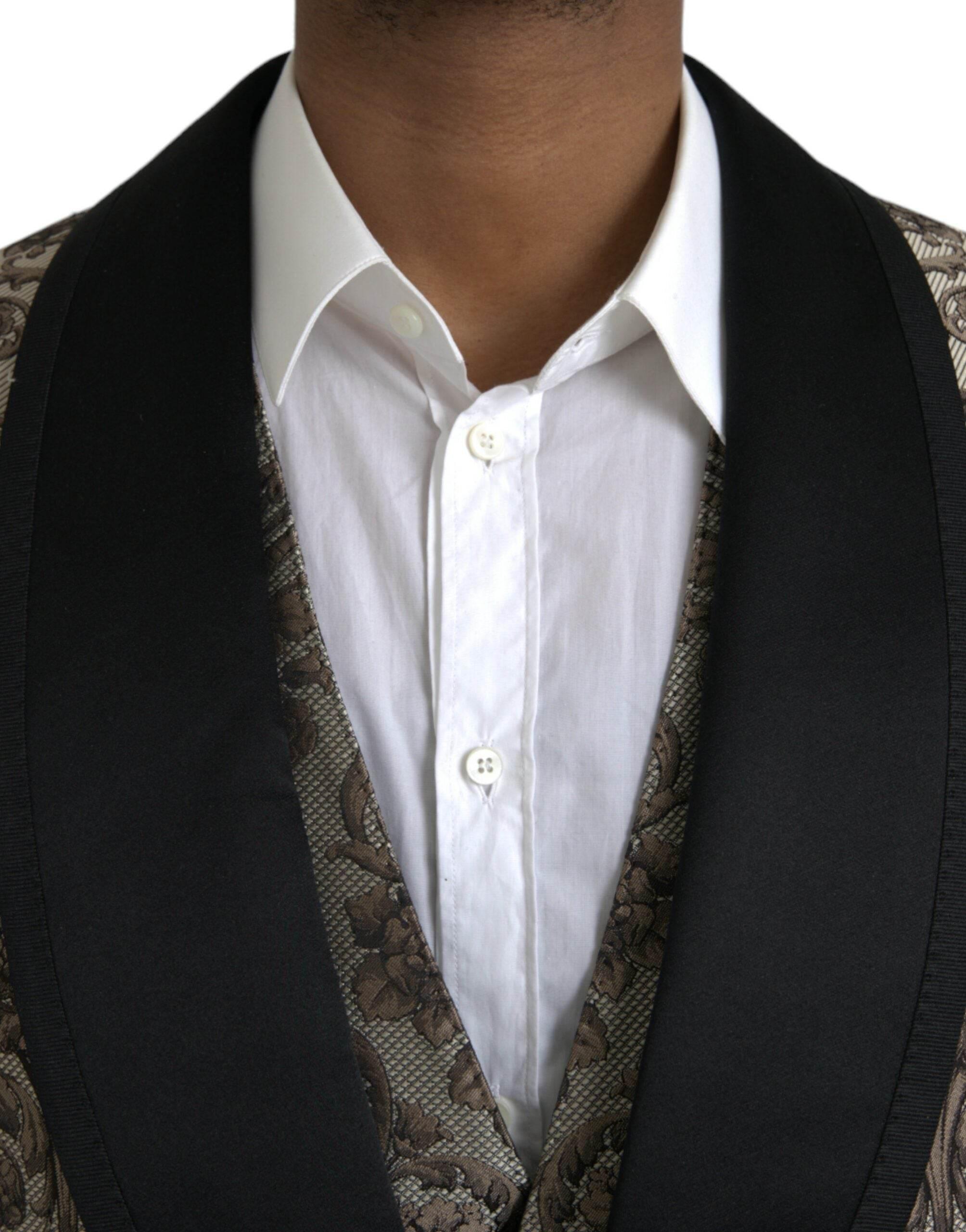 Dolce & Gabbana Brown Floral Jacquard Formal 3 Piece Suit - Hilstor