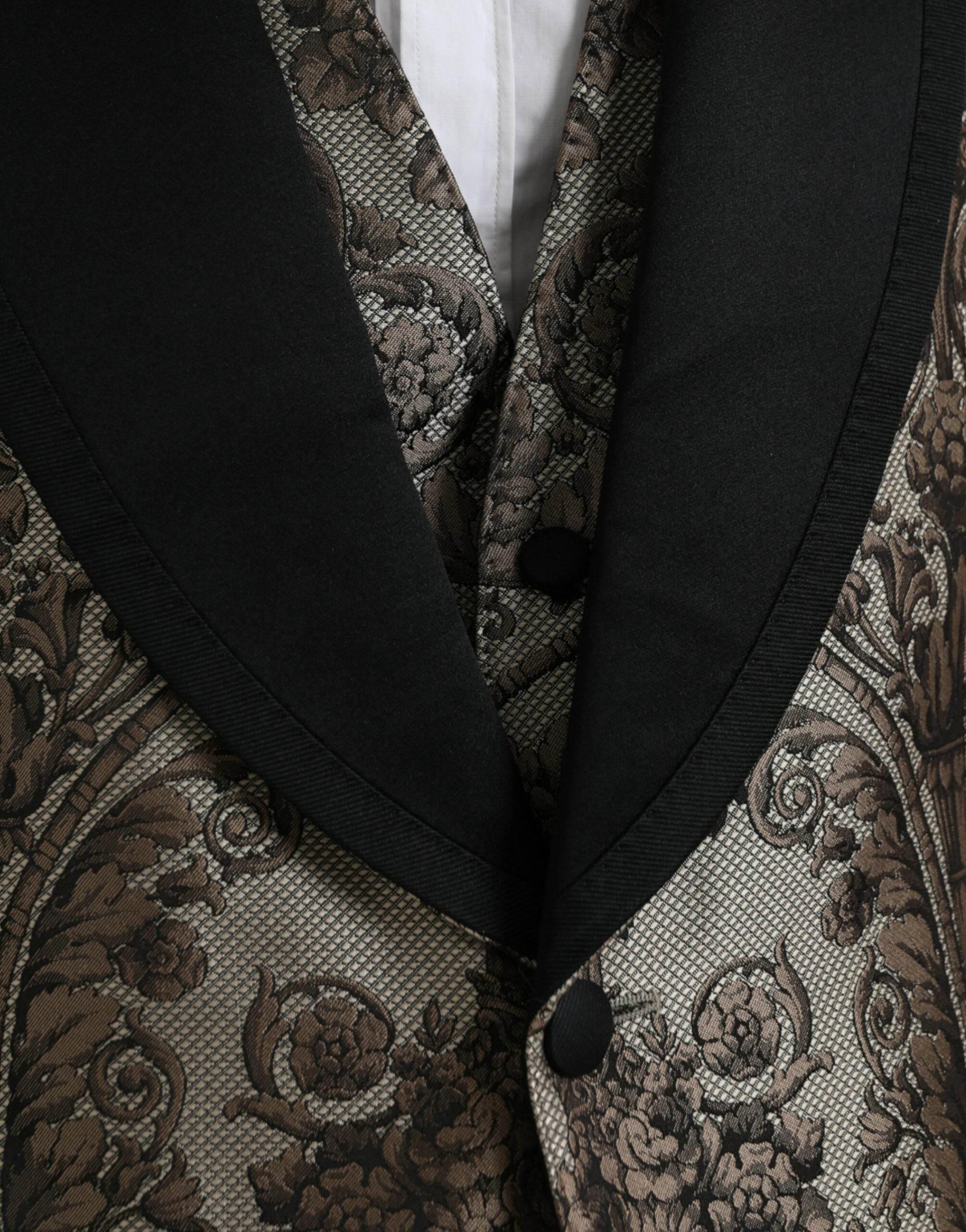 Dolce & Gabbana Brown Floral Jacquard Formal 3 Piece Suit - Hilstor