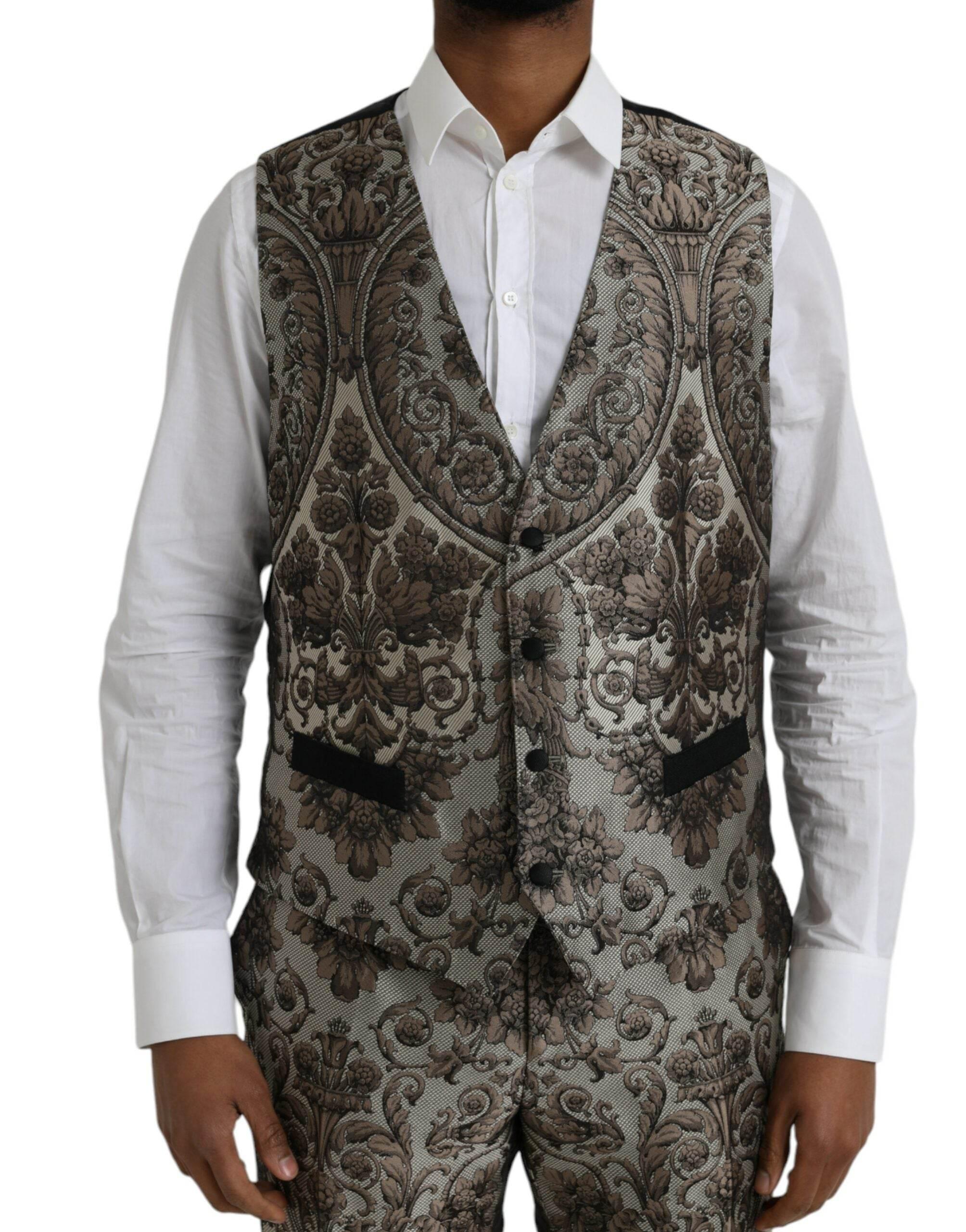 Dolce & Gabbana Brown Floral Jacquard Formal 3 Piece Suit - Hilstor