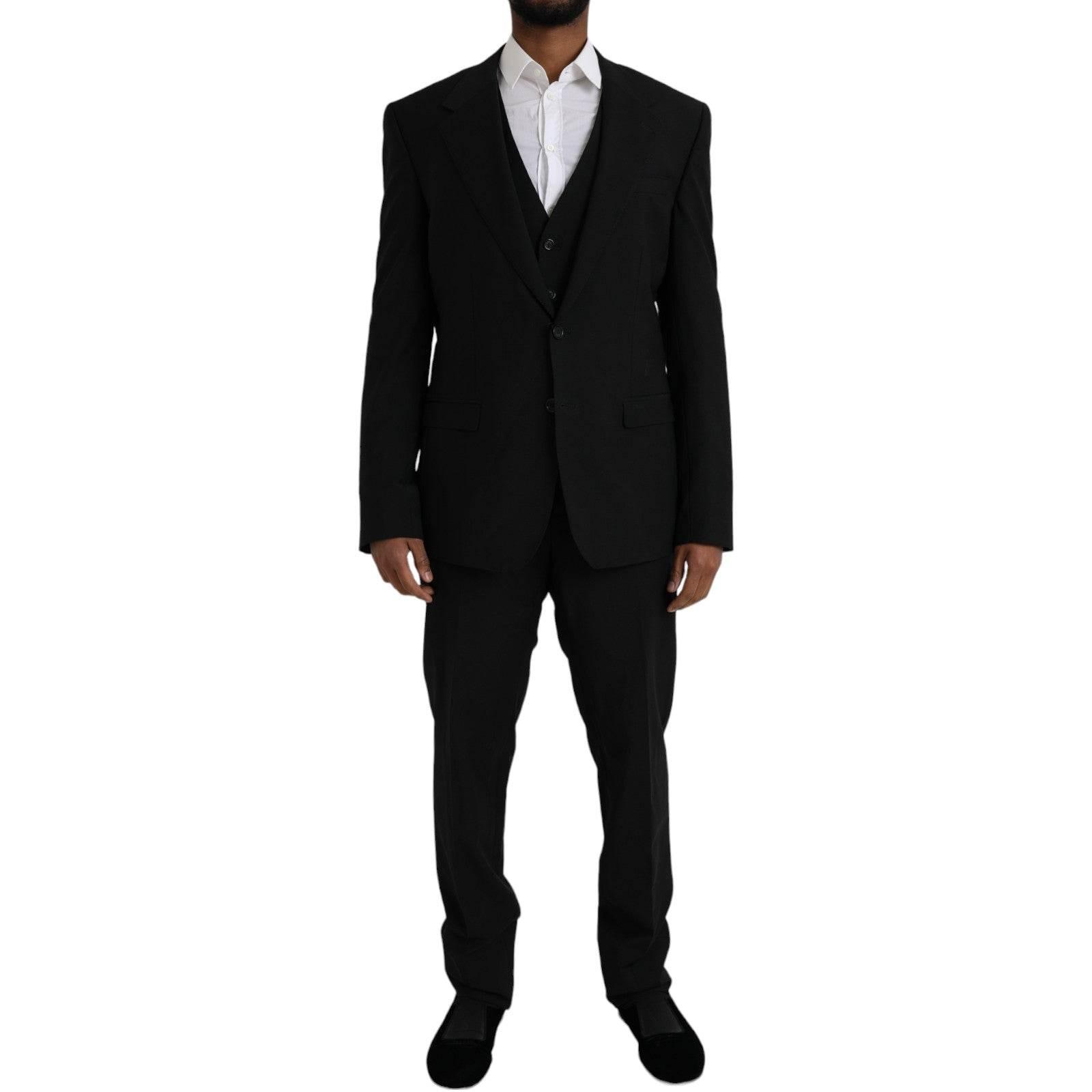 Dolce & Gabbana Black Polyester STAFF Formal 3 Piece Suit - Hilstor